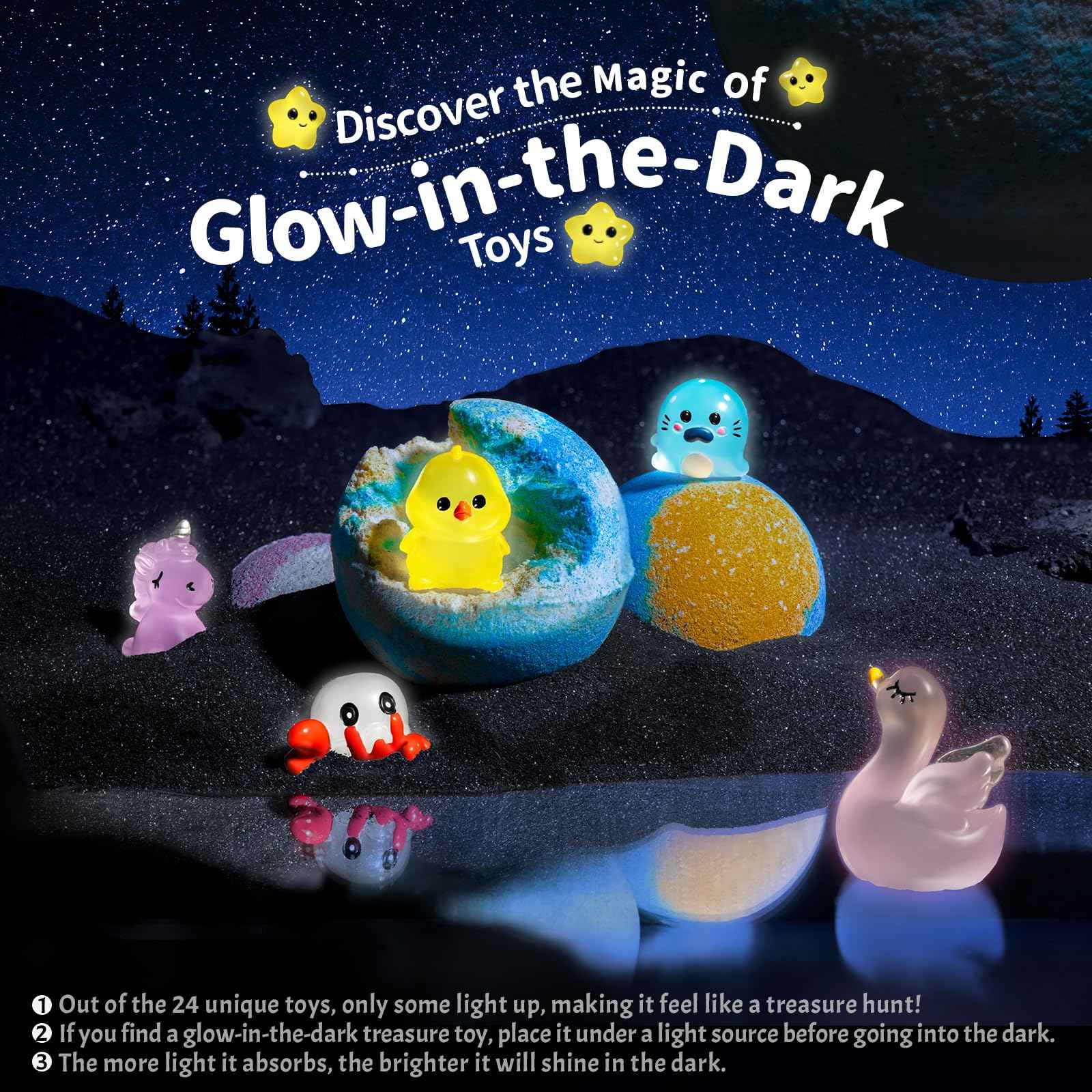 SudsyRoar Bath Bombs for Kids with Surprise Inside – 24 Pack Handmade Bath Bombs with Glow-in-The-Dark Land & Sea Toys, Fizzy Bath Salt Balls, Birthday Party Favors for Boys and Girls