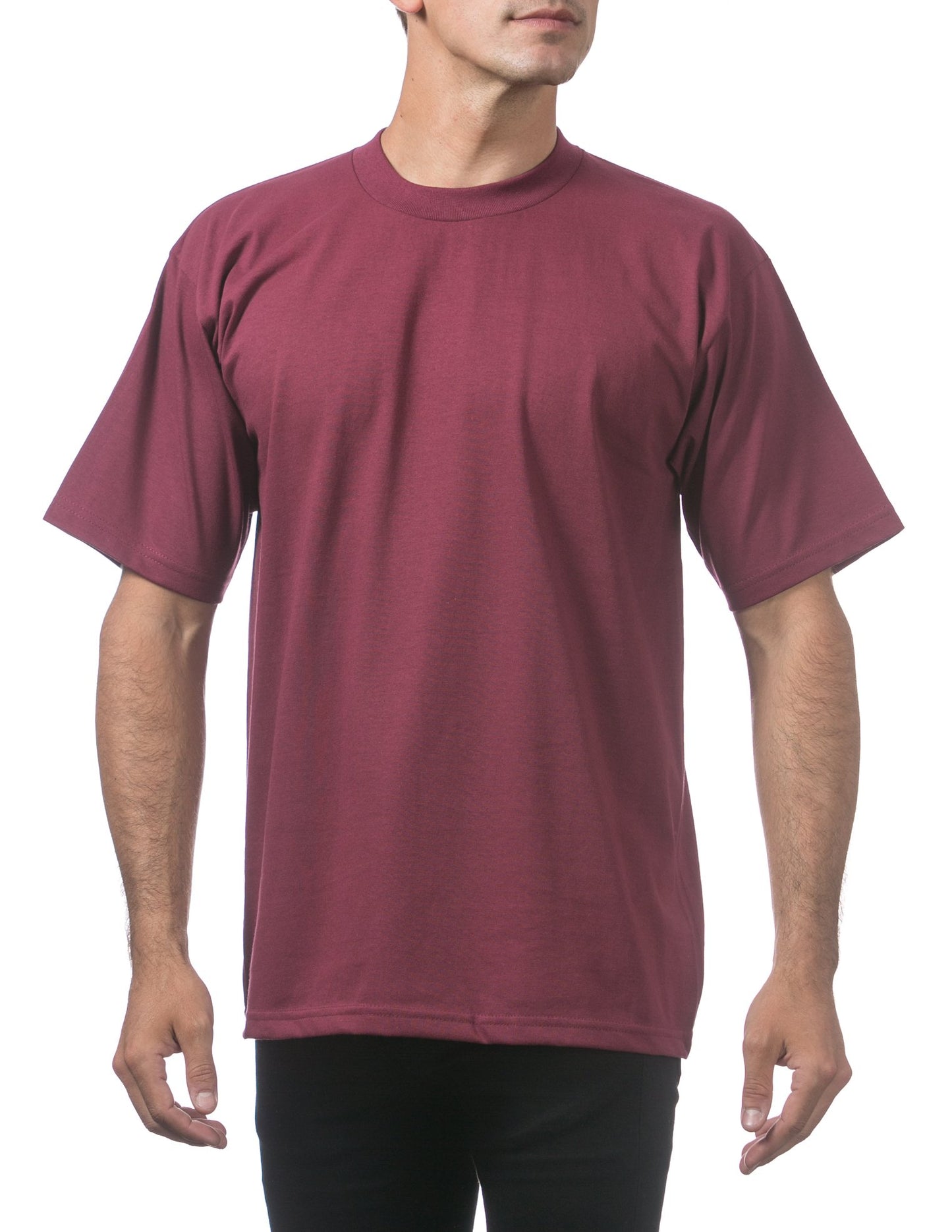 Pro Club Men's Heavyweight Cotton Short Sleeve Crew Neck T-Shirt, Maroon, Small