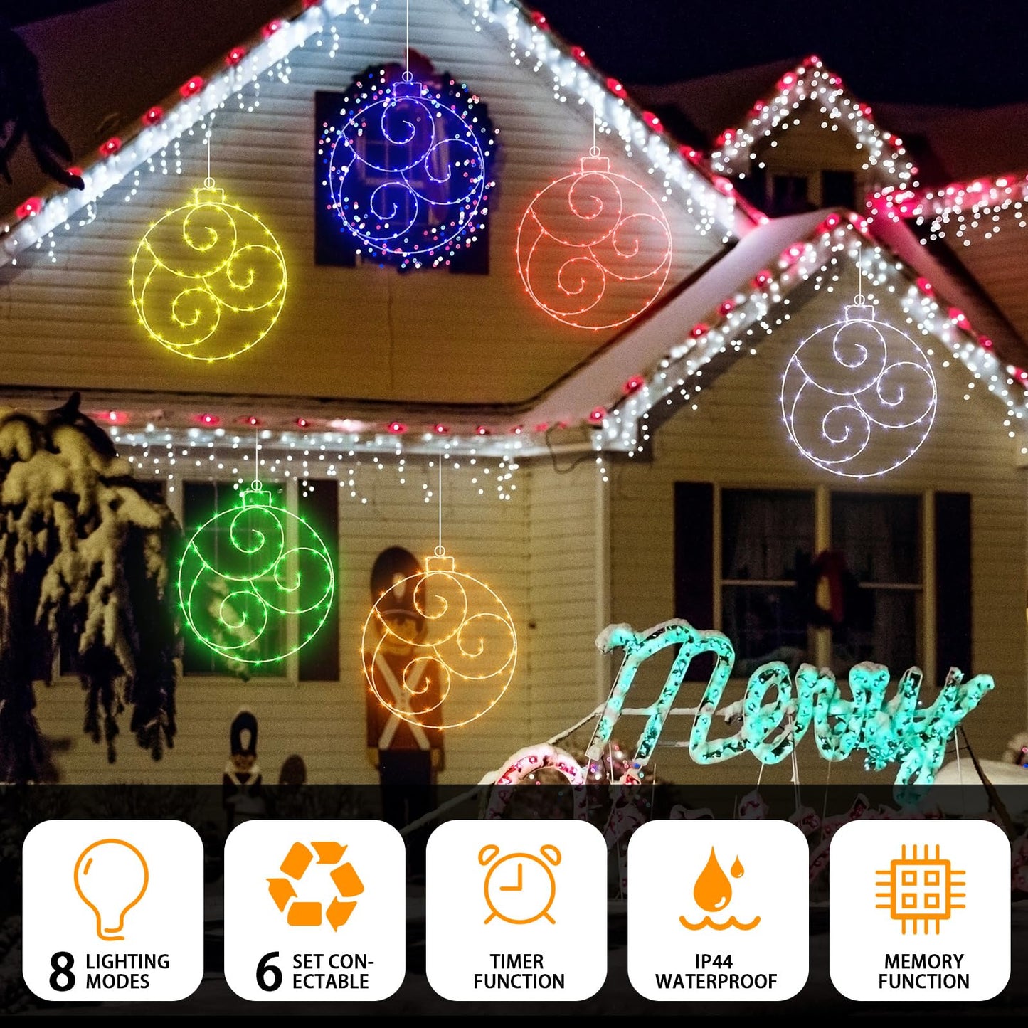 6 Pcs 12 Inch Solar Christmas Outdoor Light Decoration Christmas Window Lights Hanging Ball LED Light Waterproof 60 Light with 8 Flicker Modes for Garden Tree Holiday Party Fireplace Decor