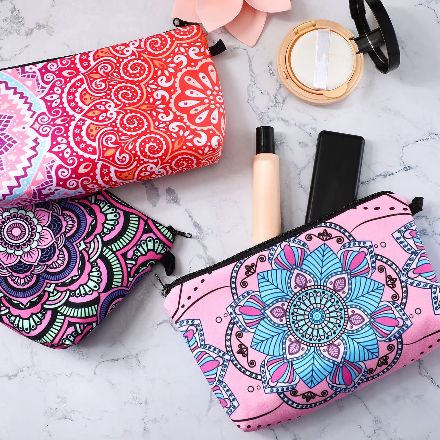 Dunzy 16 Pcs Makeup Bags Bulk Waterproof Cosmetic Bags Cna Week Graduation Gifts Roomy Zipper Pouch Travel Toiletry Portable Organizer Accessory Resistant Storage Purse for Women Men(Mandala Style)