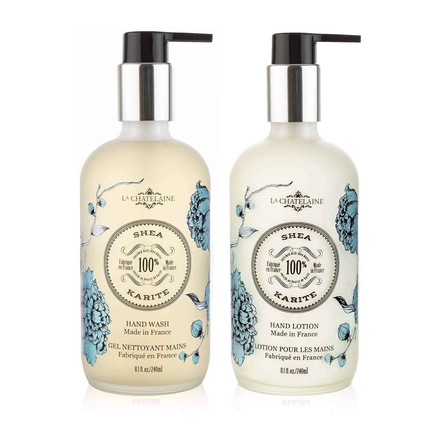 La Chatelaine Hand Wash & Lotion Set | Sulfate Free | Frosted Glass Bottles | Nourishing Shea Butter Formula | Natural and Organic | Made in France | 2 x 8.1 oz. (Shea)