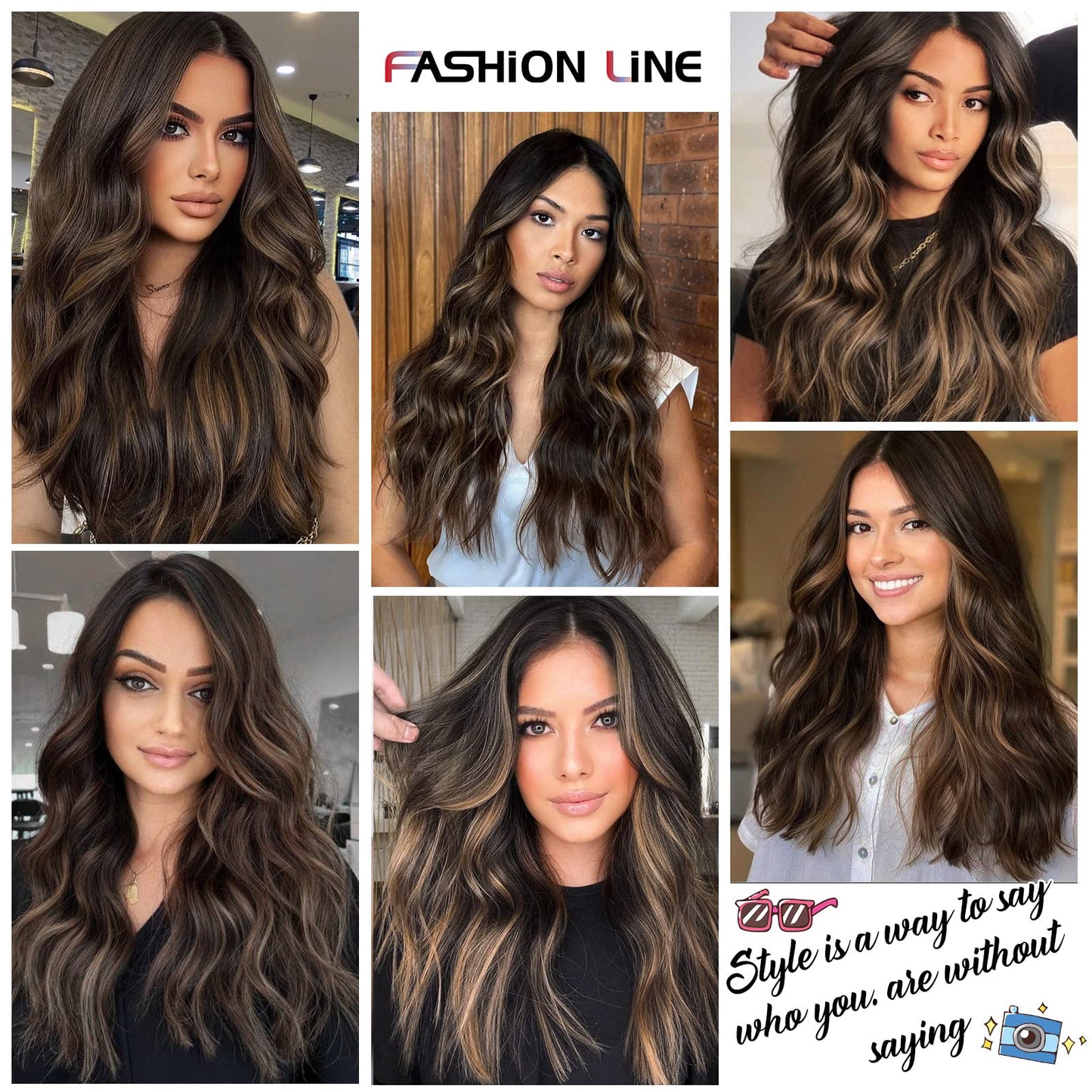 Fashion Line Clip in Hair Extensions for Women 6PCS Thick Full Head Natural Wavy Clip in Extensions Balayage Dark Brown to Chestnut Synthetic Long Double Weft Hair Hairpieces 20 inch