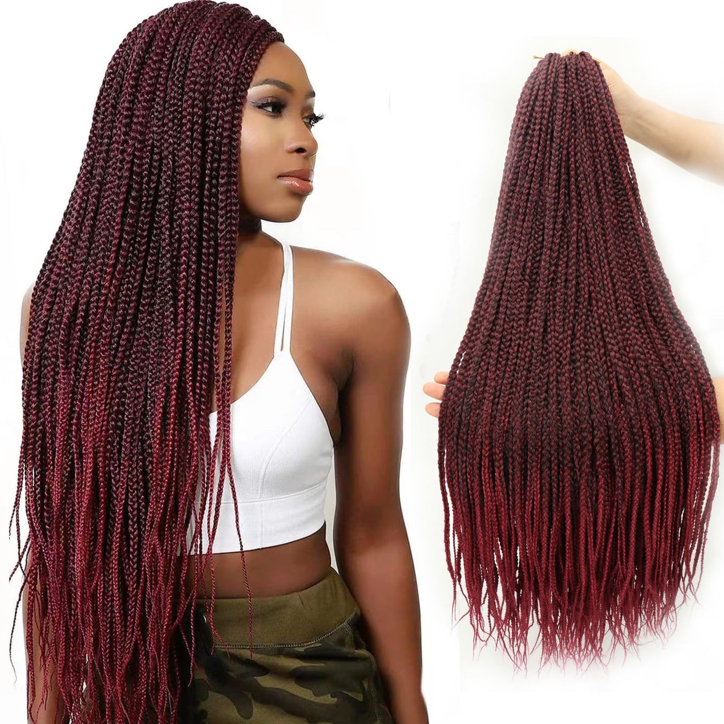 Ombre Red Crochet Box Braid 30inch 6Packs Midium Size Premium Synthetic Crochet Braids Waist Length Individually Prelooped Handmade Soft Braids Hair Extension For Girls Women(30inch M1BBug)