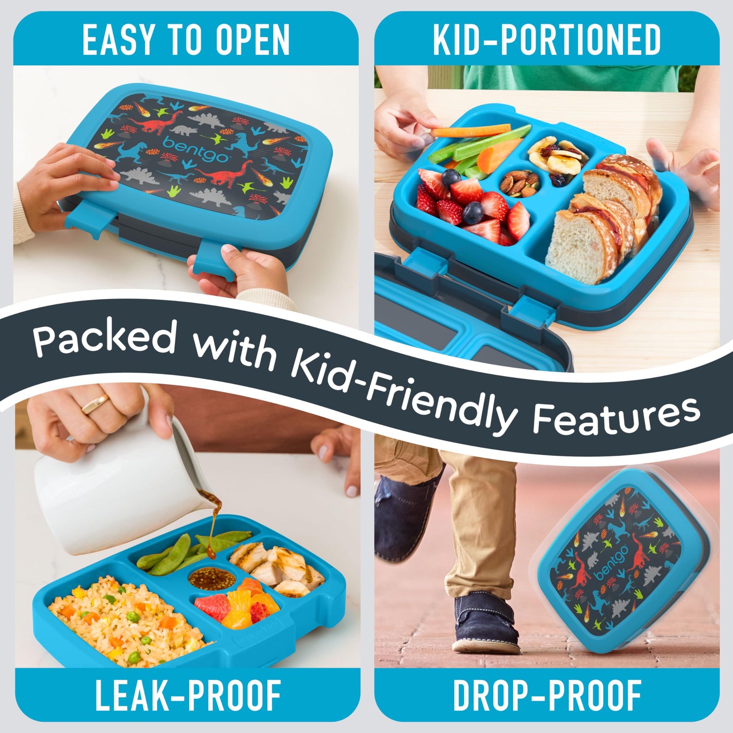 Bentgo Kids Prints Leak-Proof, 5-Compartment Bento-Style Kids Lunch Box - Ideal Portion Sizes for Ages 3-7, Durable, Drop-Proof, Dishwasher Safe, & Made with BPA-Free Materials (Dinosaur)