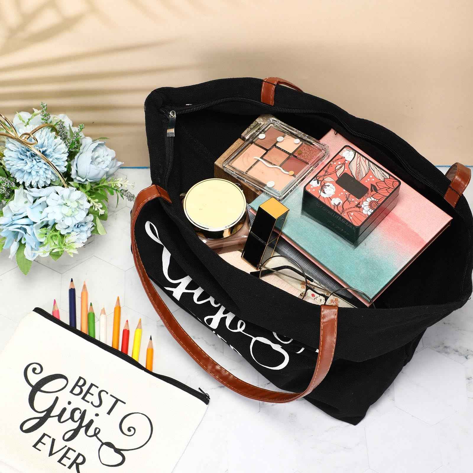 Sieral 2 Pcs Mother's Day Gifts Tote Bag and Makeup Bag Mom Grandma Proposal Birthday Gifts for Women(Gigi)
