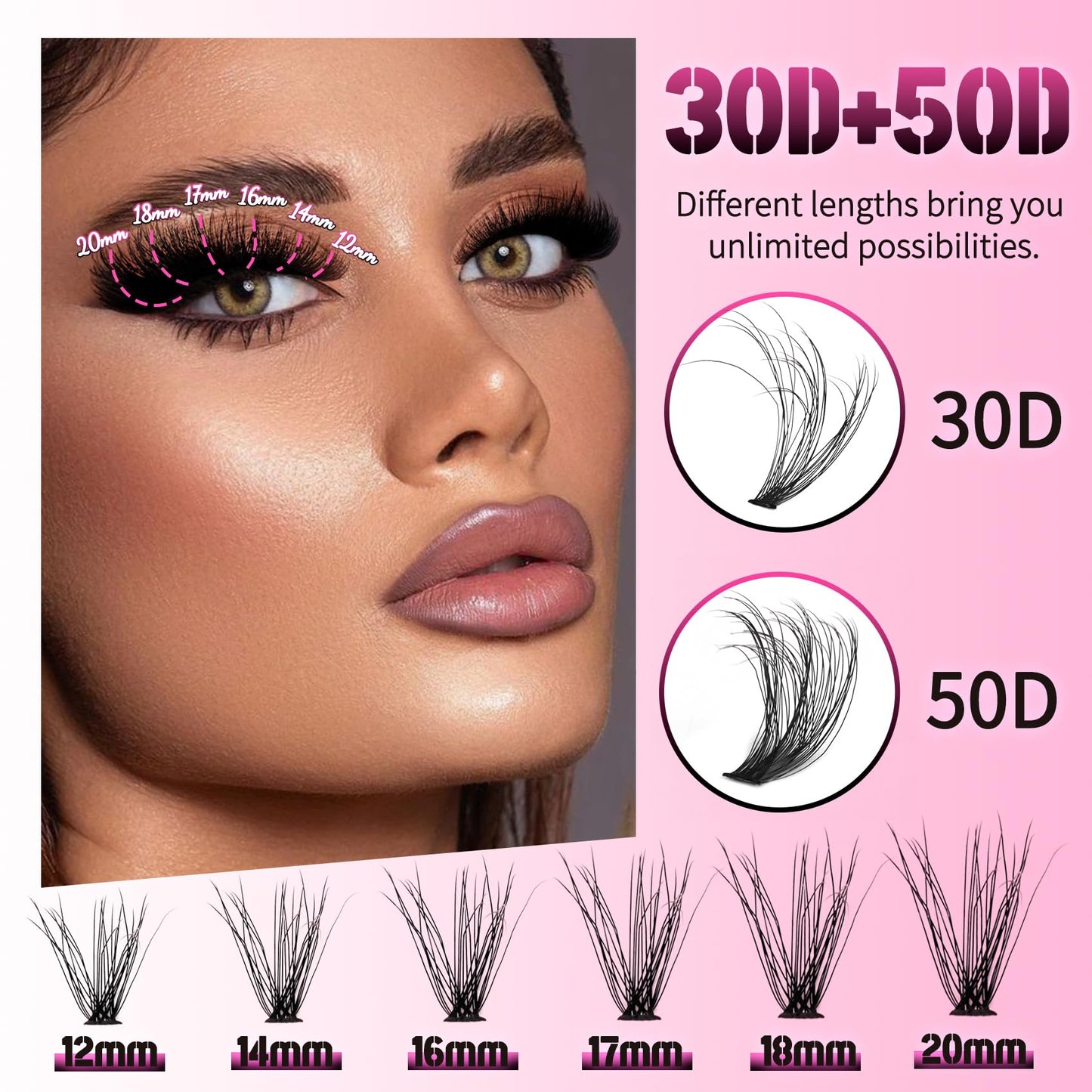 Veleasha Lash Clusters 240PCS Individual Lashes 30D+50D-9-16MIX Eyelash Clusters D Curl Clusters Lashes Fluffy Cluster Eyelash Extensions False Eyelashes DIY Eyelash Extension at Home(30D+50D,12-20mm)