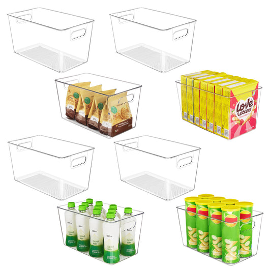 YIHONG Clear Plastic Storage Bins, 8 Pack Pantry Organizer Bins with Handle for Kitchen, Freezer,Cabinet,Closet Organization and Storage(XL)