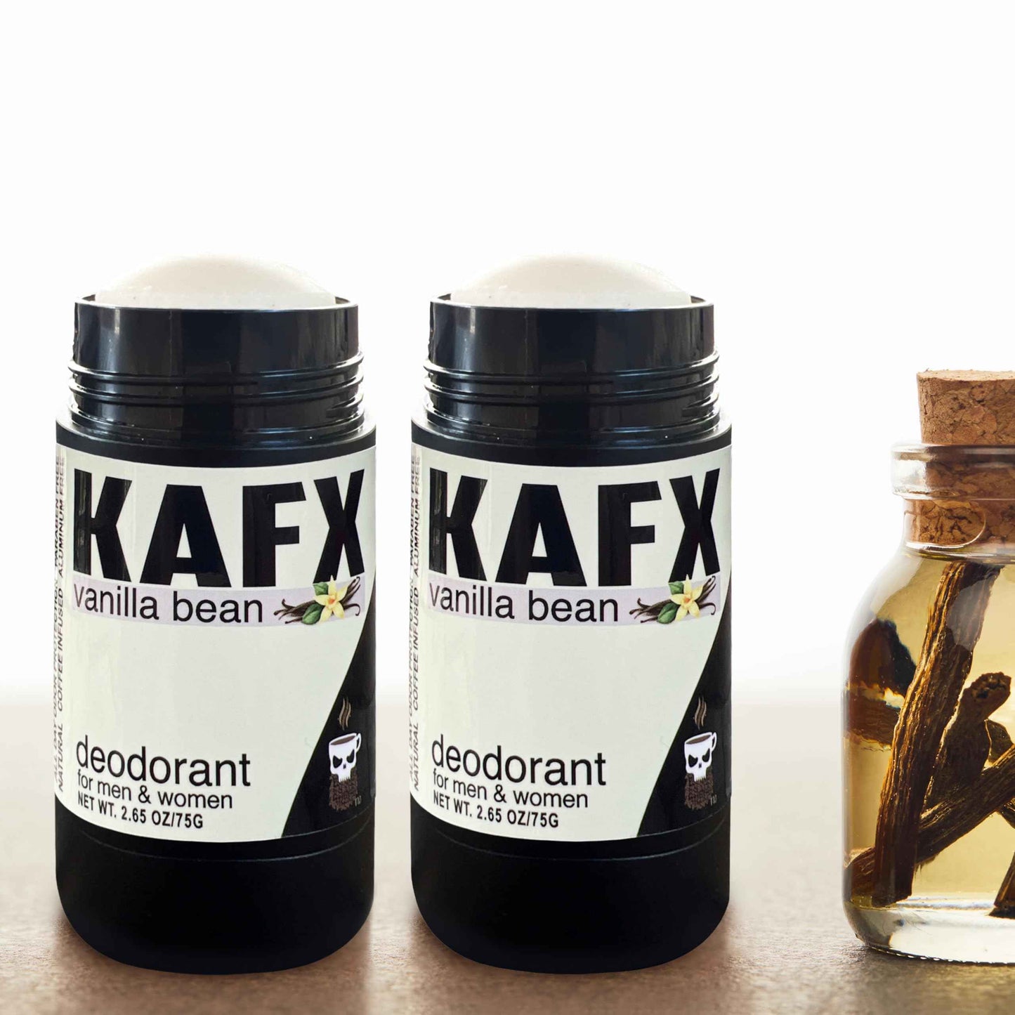KAFX Body Natural Deodorant for Women & Men - Vanilla Bean, Odor-Fighting Coffee Oil, Organic, Baking Soda & Aluminum-Free, Paraben & Dye-Free, 2 Pack, 2.65 oz/75 g