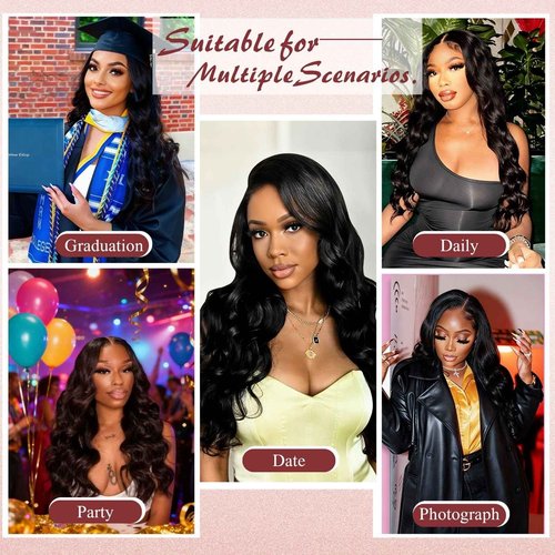 13x4 Lace Frontal Pre Plucked Free Part Body Wave 16 Inch Unprocessed Brazilian Human Hair 150% Density Ear to Ear HD Lace Frontal Natural Black
