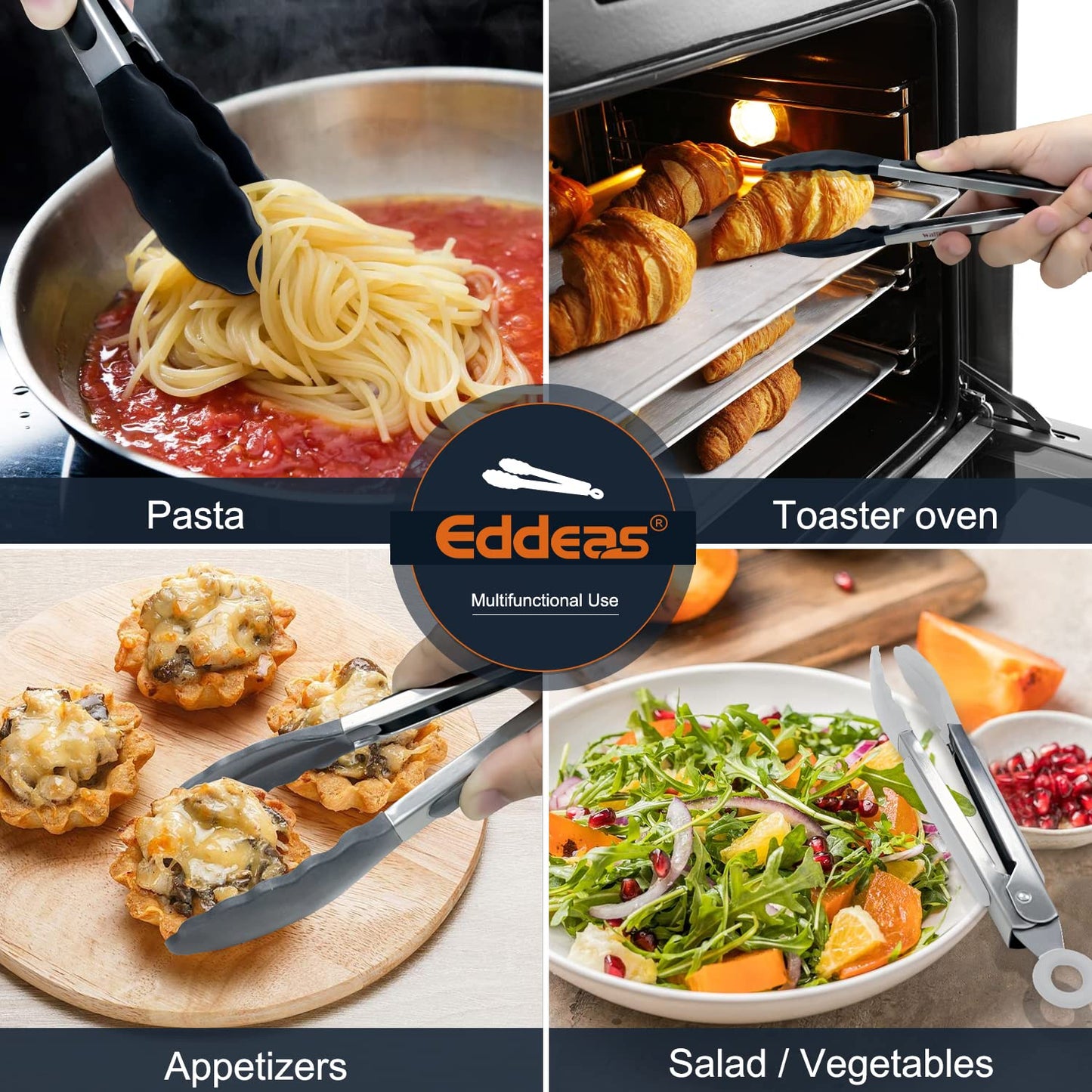 Eddeas Small Tongs For Cooking - 7 inch Mini Tongs For Serving, Silicone Kitchen Tongs With Silicone Tip, Air Fryer, Appetizers, Veggies, Salad, Dishwasher safety Set of 3 Colour