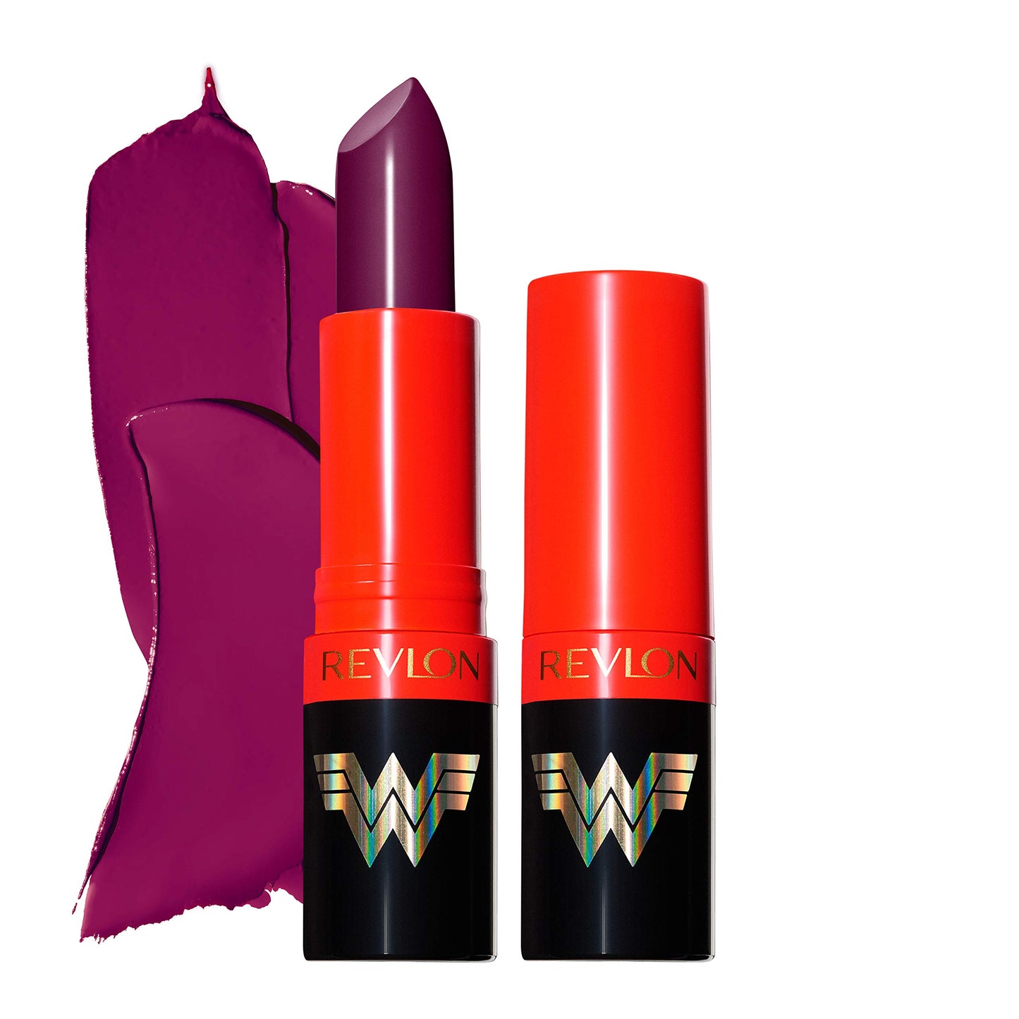 Revlon x WW84 Wonder Woman Super Lustrous Lipstick with Vitamin E and Avocado Oil, Cream Lipstick in Deep Purple, 006 Truth Seeker, 0.15 oz