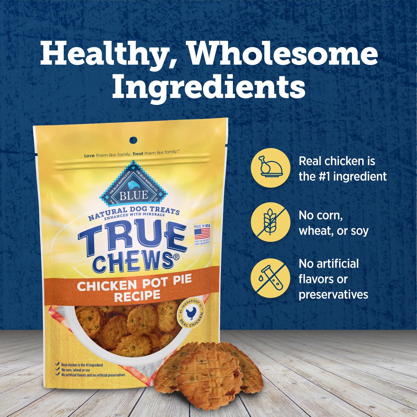 Blue Buffalo True Chews Dog Treats, Made in the USA with Natural Ingredients, Chicken Pot Pie Recipe, 12-oz. Bag