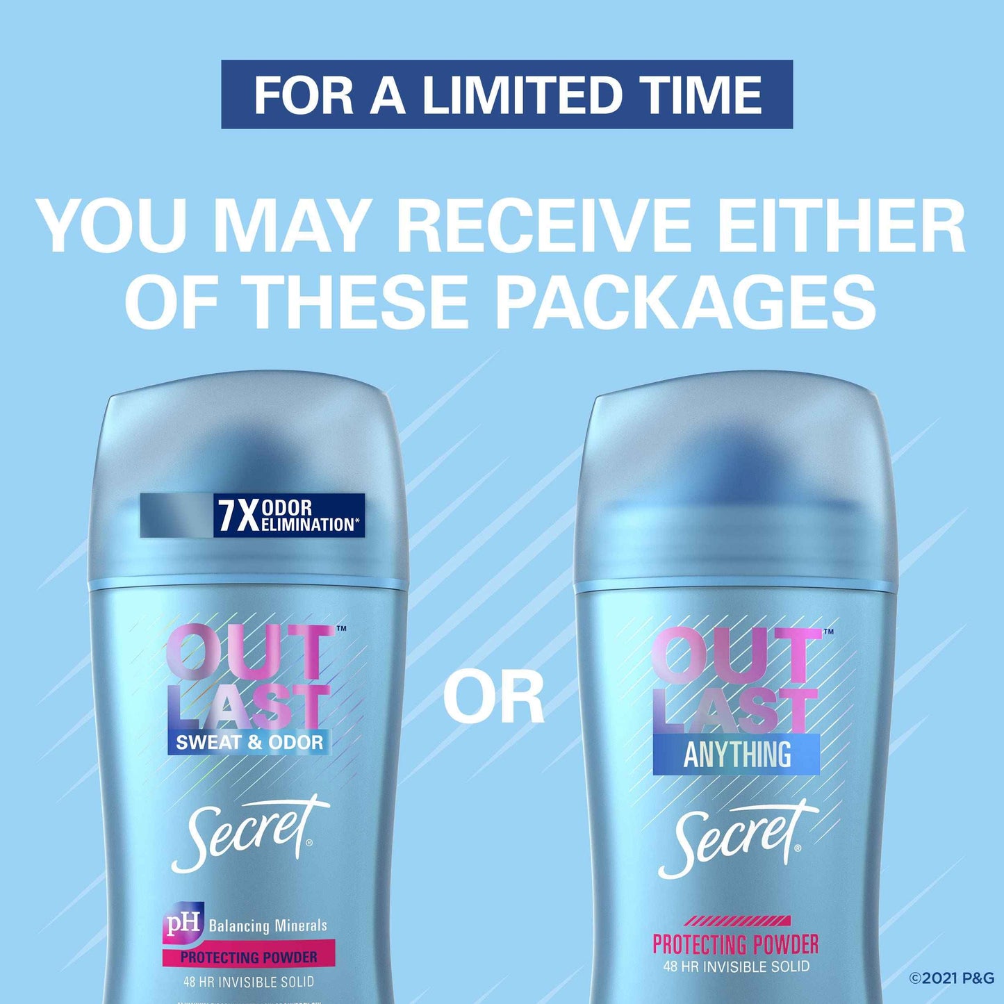 Secret Antiperspirant and Deodorant for Women, Outlast Xtend with 48 Hour Odor Protection Invisible Solid, Protecting Powder, 2.6 Oz Pack of 3 (Packaging May Vary)