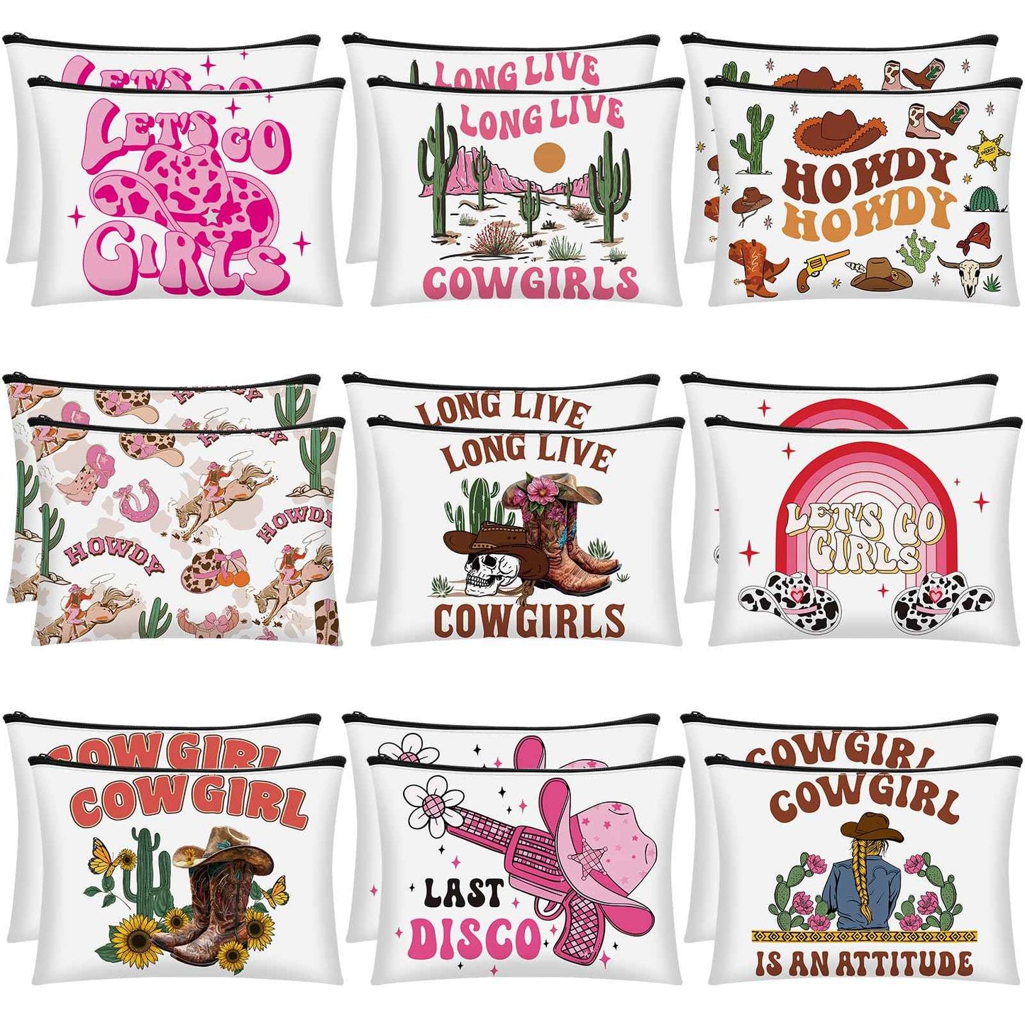 Reginary 18 Pcs Cowgirls Makeup Bag Disco Western Cosmetic Bag with Zippers Cowgirl Gifts Disco Party Favors Pouch for Women Girls Birthday Valentine's Stuff Supplies