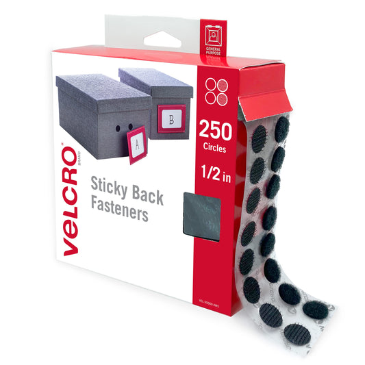 VELCRO Brand Dots with Adhesive | 250pk, Black | Small 1/2 Inch Circles | Sticky Back Round Dots for Secure Mounting in Office, School or Home (VEL-30868-AMS)