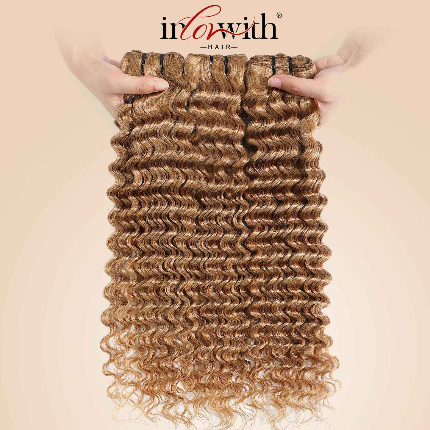 inlovwith Honey Blonde Deep Wave Human Hair Bundles, Selected Healthy Deep Curly Bundles Human Hair 27# Colored Brazilian Virgin Hair Wet and Wavy (Single Bundle, 18 Inches)