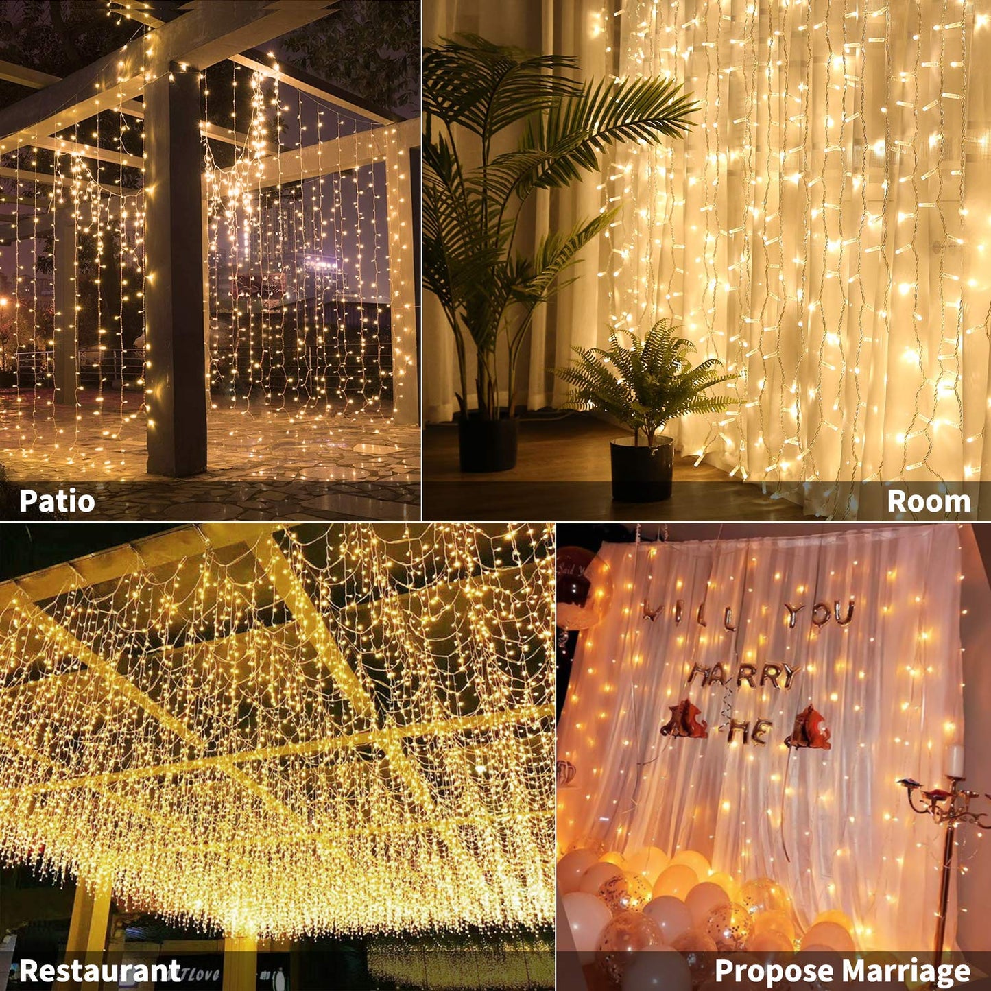 Window Curtain String Lights 20 feet 600 Led Fairy Twinkle Lights with Remote, Timer, 8 Modes for Room Wedding Party Backdrop Outdoor Indoor Decoration, Warm White, Unconnectable, Curtain Not Included