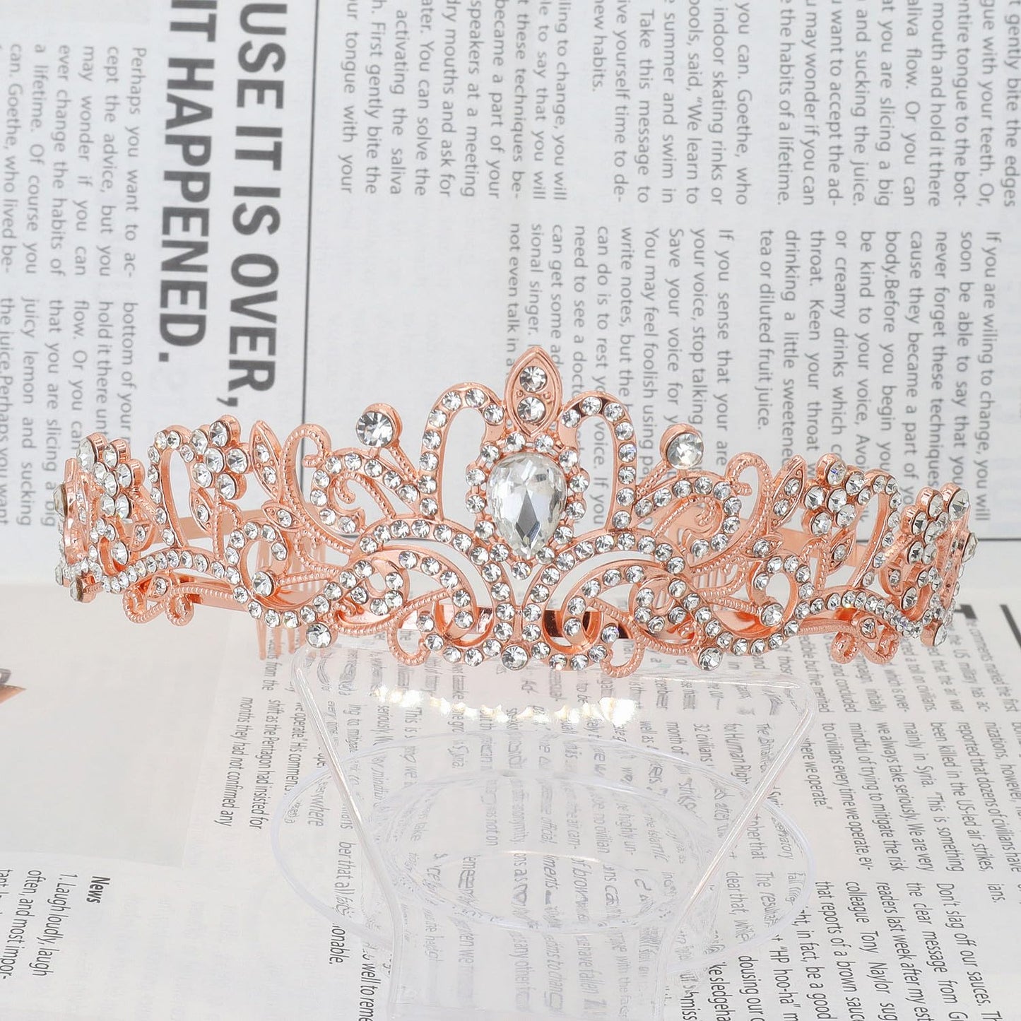 JOYRUBY Rose Gold Tiara Elegant Princess Crown Tiaras for Women, Bride Tiara Crystal Crown for Women Tiaras for Girls Mermaid Crown Headband for Wedding Birthday Homecoming Prom Pageant