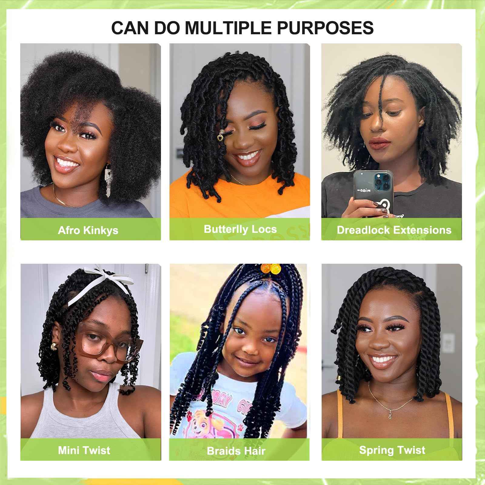 16 Inch Afro Kinkys Bulk Human Hair Kinky Curly Braiding Hair for Mini Twist 50g/Pack Natural Black 4C Dreadlock Extensions for Permanent Sister Locs/Mini Twists/Braids/Repair Can Dye and Bleach