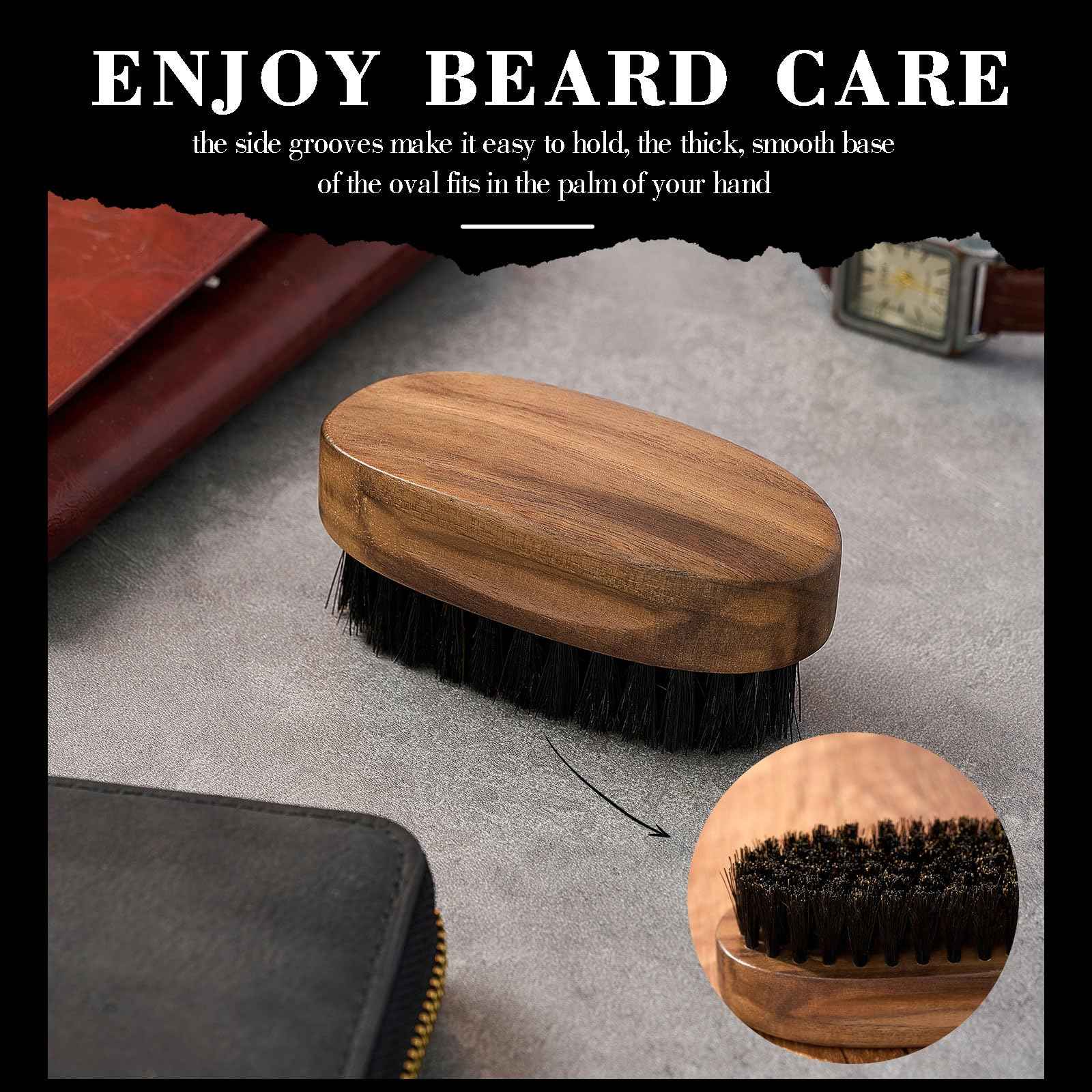 Hushee 6 Pcs Boar Bristle Beard Brush for Men's Mustache Care, 3.35 Inch Small Boar Hair Beard Brush with Black Walnut Wood for Travel, Mens Birthday Gifts for Husband, Son, Father, Grandpa
