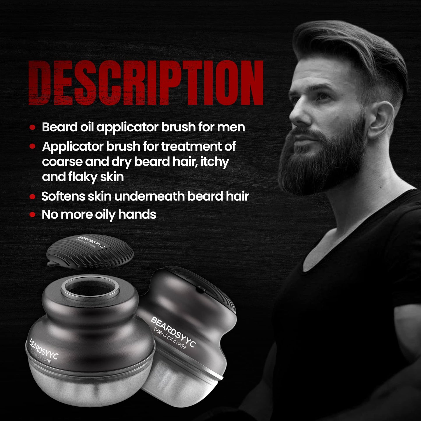 BEARDSYYC Beard Oil Applicator and Brush, Black, Beard Oil Dispenser/Releaser for all Beard Type, 1.0 Count