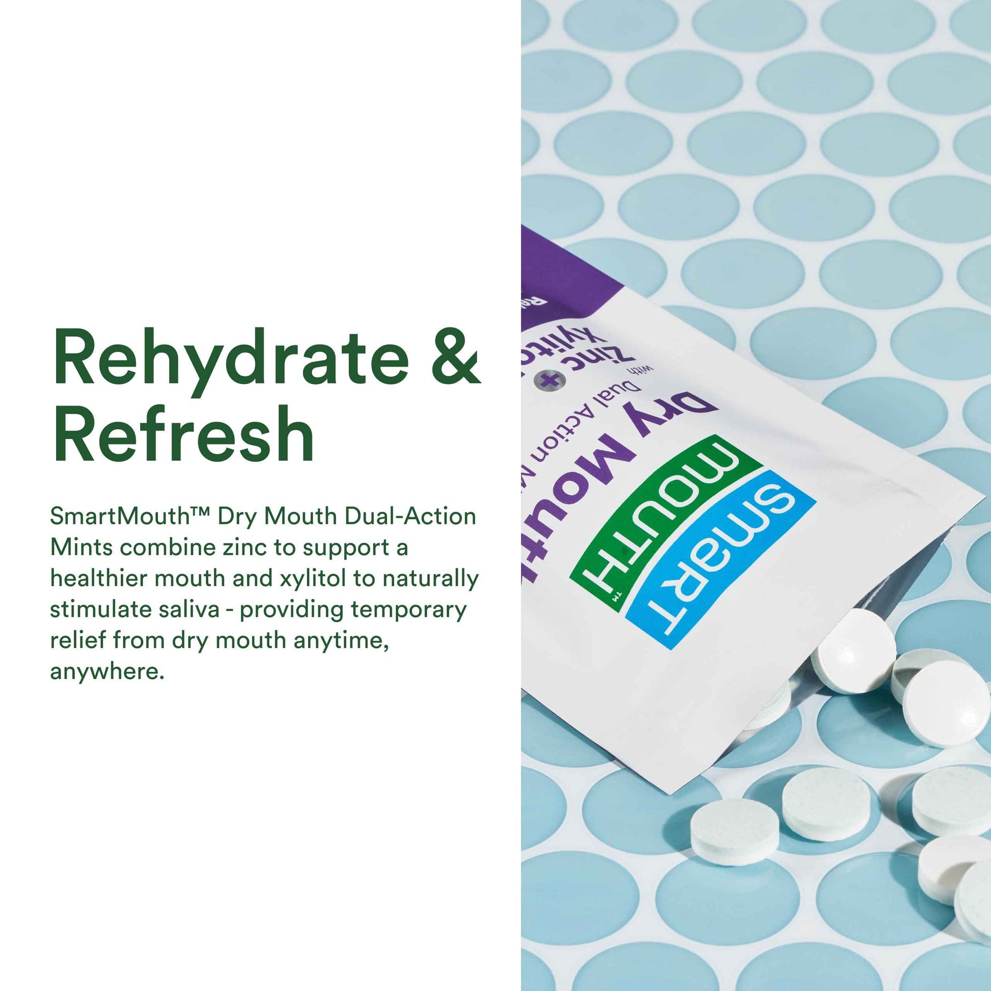SmartMouth Dry Mouth Dual-Action Mints - Sugar-Free Breath Mints - 50 Count, 8 Pack, Mellow Mint
