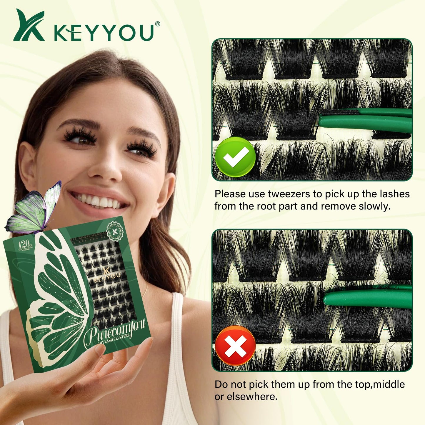 KEYYOU Lash Clusters 120pcs Eyelash Clusters 10-18mix D Curl Cluster Lashes Thick Super Soft Wispy DIY Eyelash Extension at Home(PC01-D-10-18MIX)