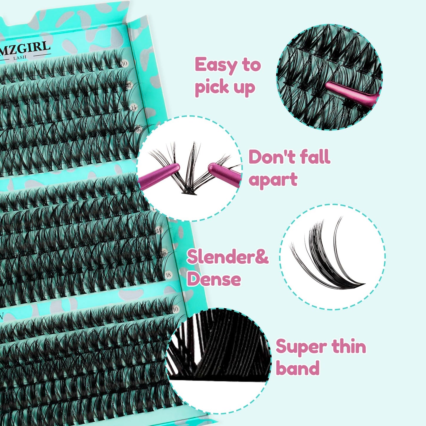 Eyelash Extension Kit 300PCS, Individual Lash Clusters D Curl, DIY Lashes Extensions Kit With Lash Bond and Seal Eyelash Tweezers False Eyelashes for Self Application(PP304050,D-Mix10-18 kit)