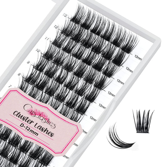 Cluster Lashes, Crislashes DIY Eyelash Extension 13 Rows, D Curl 12mm Individual Cluster Eyelashes Natural Look, 78 pcs Reusable Cluster Eyelash Extensions at Home (F04-D Curl 12mm)