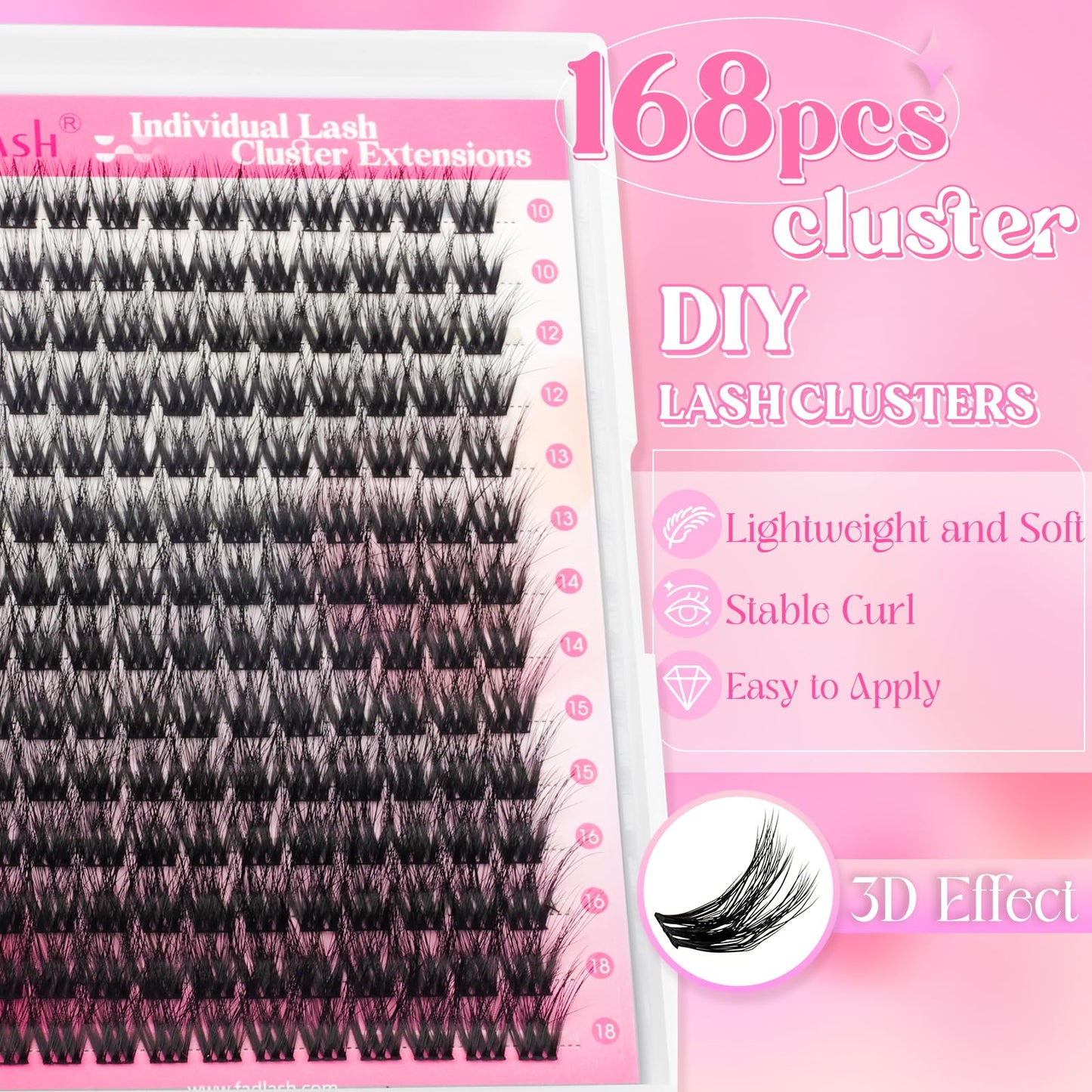 FADLASH Cluster Lashes Fluffy 10-18mm Lash Clusters Volume Lash Extension 168Pcs 3D DIY Lash Clusters D Curl Individual Lashes (R13-0.07-D,10-18mm)