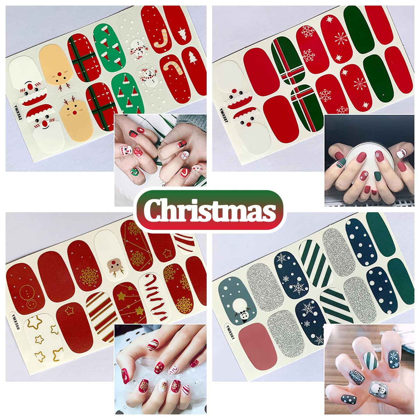 SILPECWEE 20 Sheets Nail Polish Stickers Halloween Christmas Nail Wraps Holiday Self Adhesive Nail Polish Strips for Women Press on Fingernails Manicure Stickers with 1pc Nail File