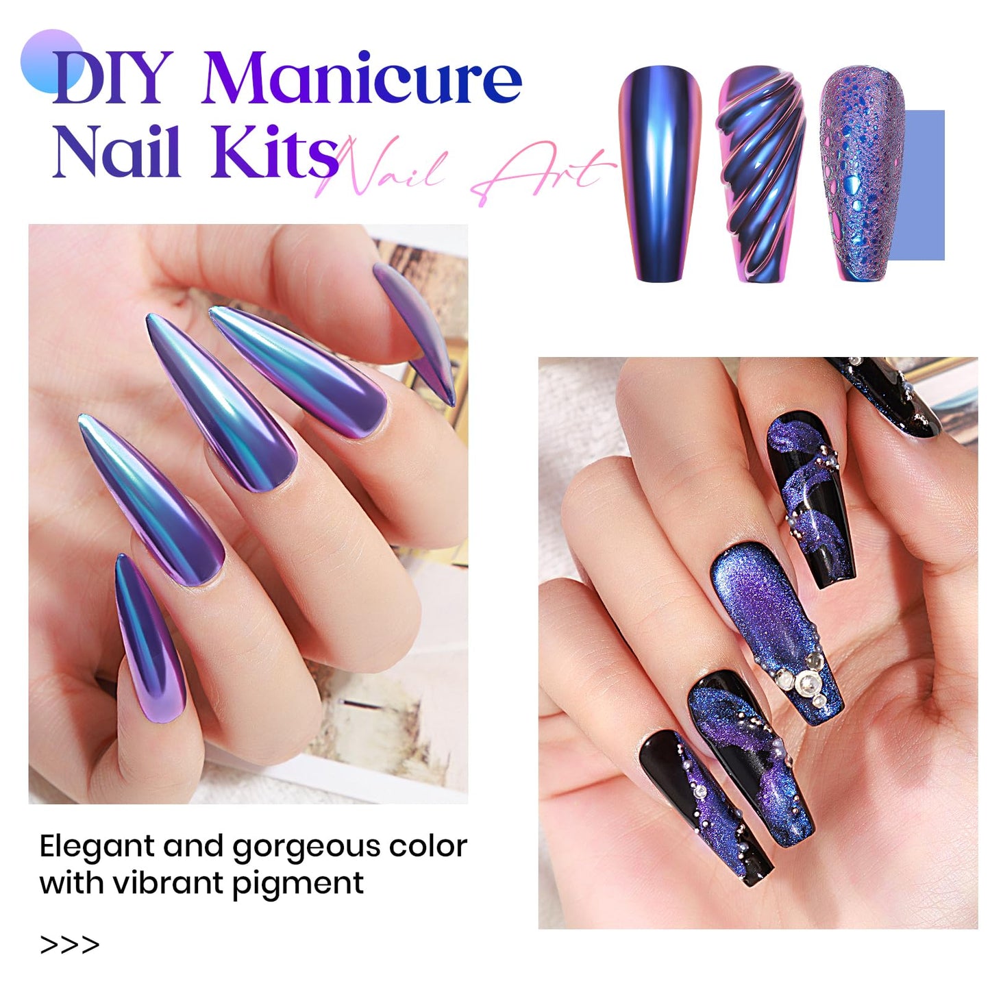 MIZHSE 9D Cat Eye Chrome Nail Powder Mirror Effect Blue Magnetic Glitter Pigment Powder for Gel Nails Chameleon Cateye Magic Galaxy Nail Art Powder with Magnet