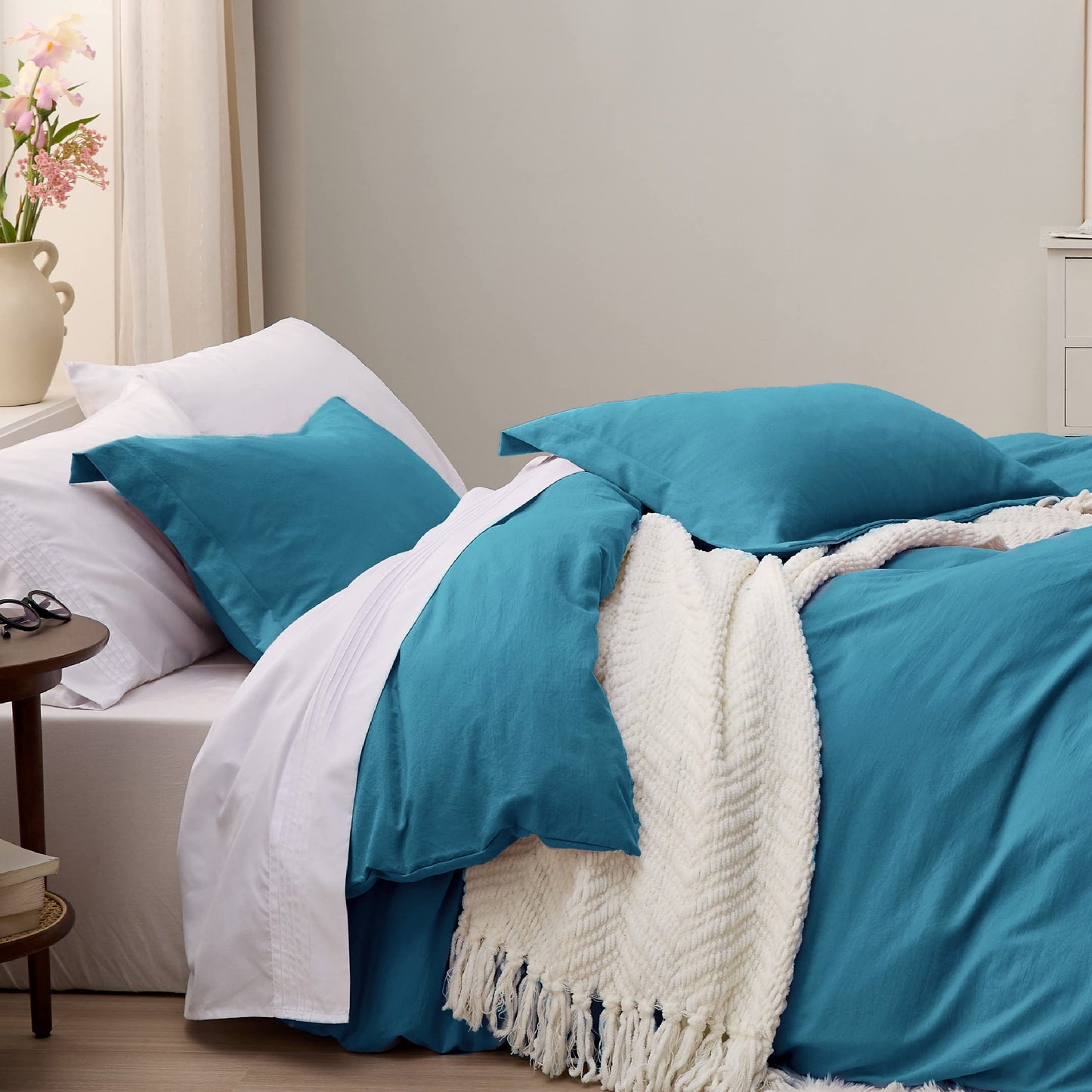 Bedsure Teal Twin Duvet Cover Set - Soft Prewashed Duvet Cover Twin Size, 2 Pieces, 1 Duvet Cover 68x90 Inches with Zipper Closure and 1 Pillow Sham, Comforter Not Included