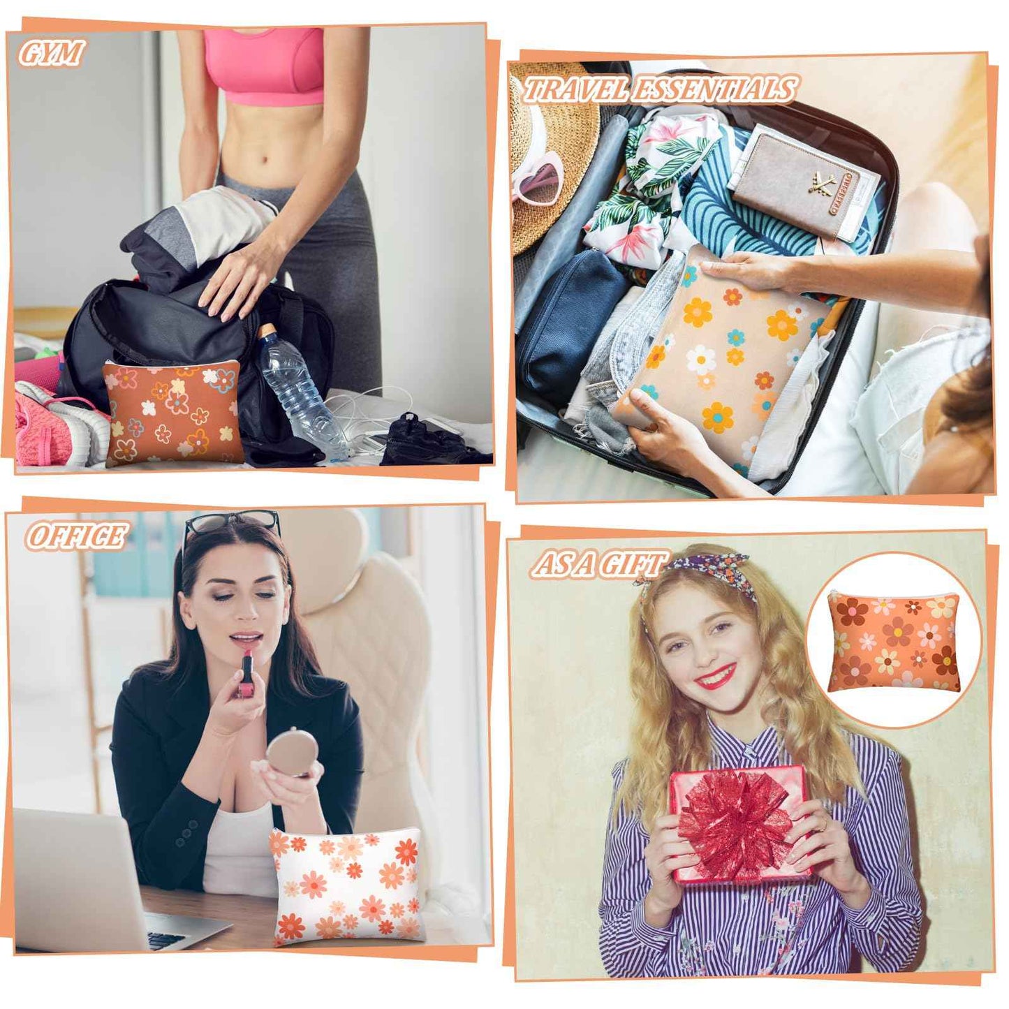 Kajaia 12 Pcs Daisy Floral Makeup Bags, Boho Zipper Cosmetic Pouch for Woman, Cosmetic Toiletry Bags Gifts Cute Portable Travel Purse Organizer Storage Pouch Daisy Party Favors for Autumn Thanksgiving