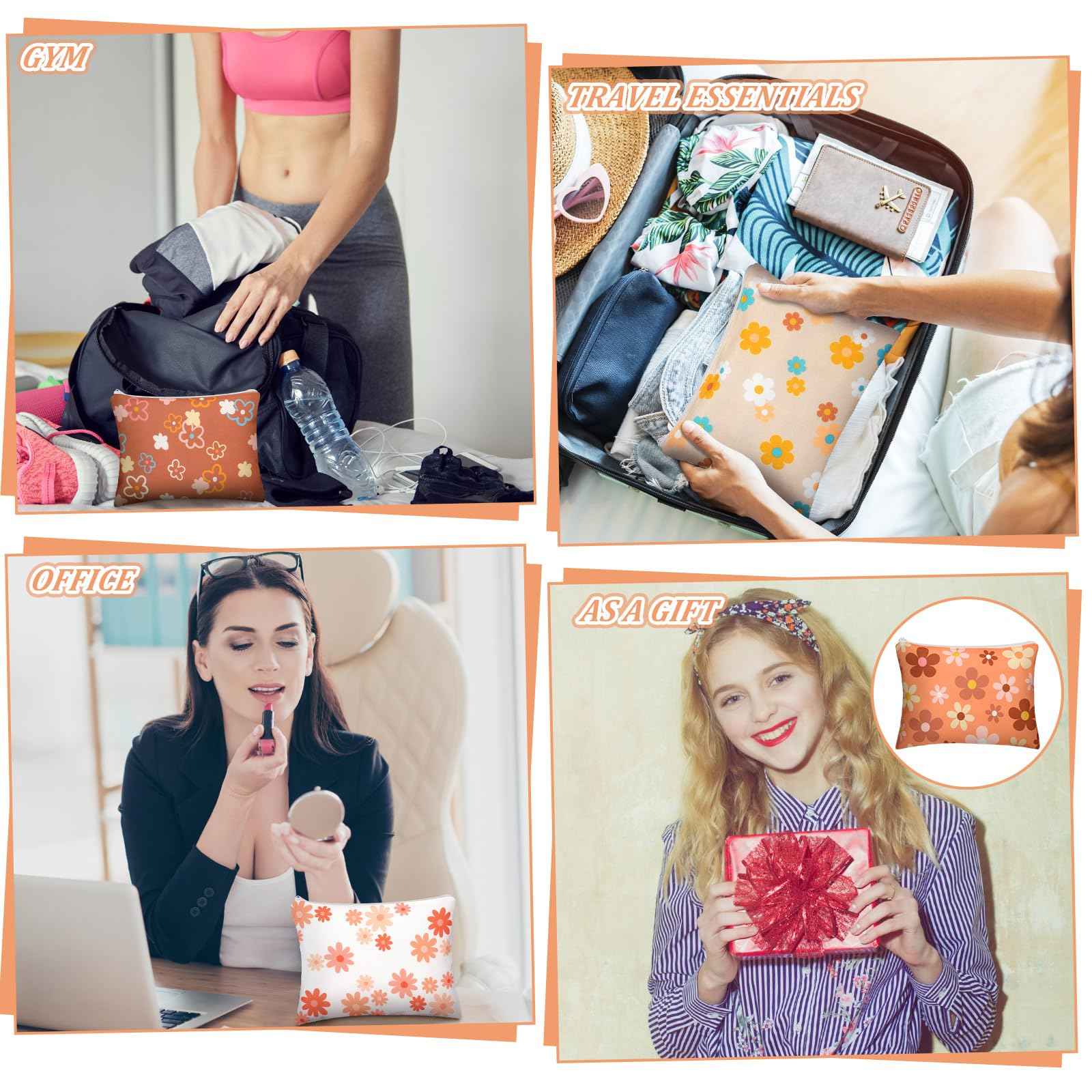 Kajaia 12 Pcs Daisy Floral Makeup Bags, Boho Zipper Cosmetic Pouch for Woman, Cosmetic Toiletry Bags Gifts Cute Portable Travel Purse Organizer Storage Pouch Daisy Party Favors for Autumn Thanksgiving