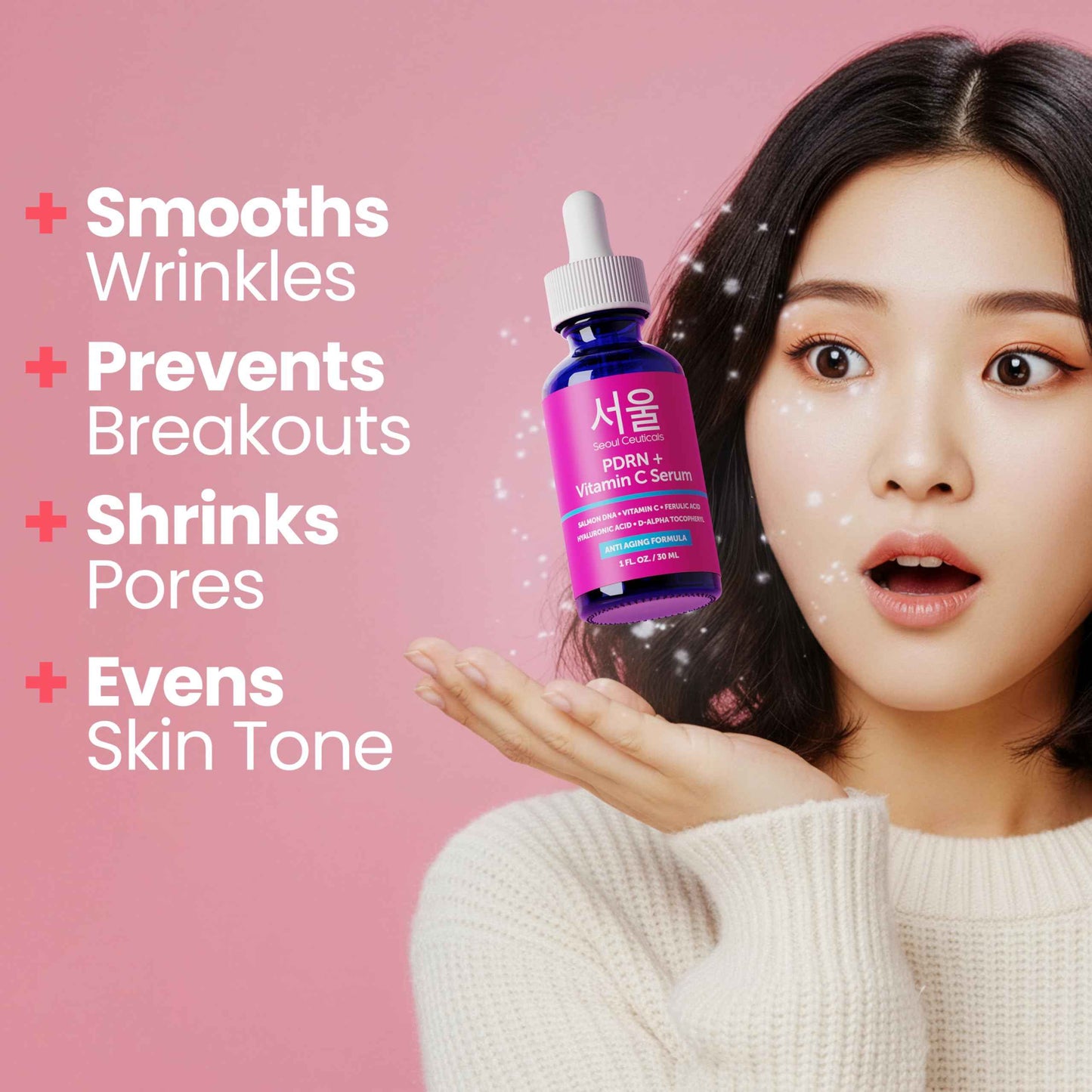 SeoulCeuticals PDRN Serum Salmon DNA Vitamin C Serum – Korean Skincare Anti Aging PDNR Skin Repair Booster – K Beauty Skin Care for Face 1oz