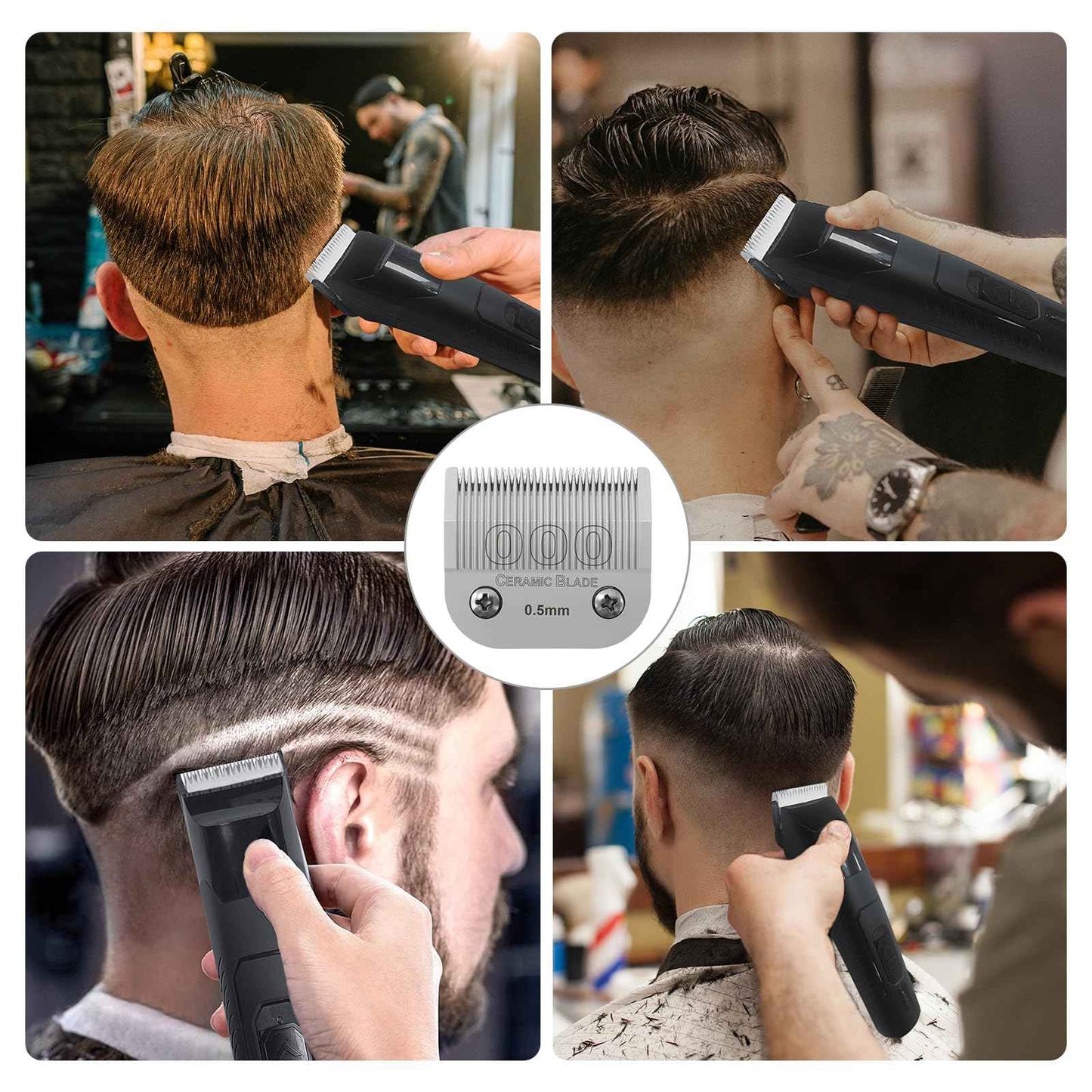 HONGNAL 000 Professional Detachable Replacement Ceramic Blades 0.5mm, Compatible with Most Andis, Oster A5 Series Scissors. Cutting Length 1/50 -Inch(0.5mm)