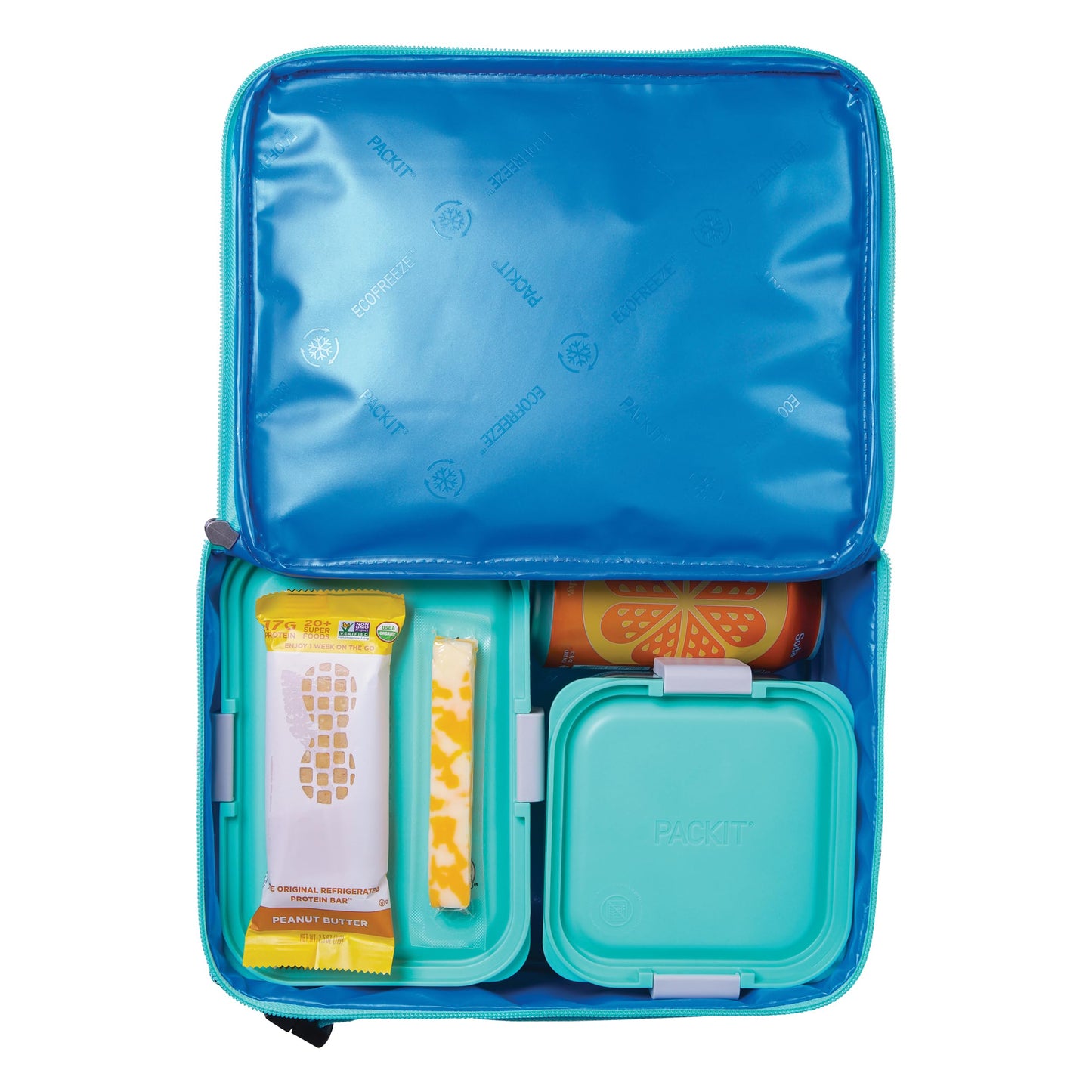 PackIt Freezable Classic Lunch Box, Happy Clouds, Built with ECOFREEZE Technology, Fully Freezable, Collapsible, Reusable, With Zip Front Pocket and Buckle Handle, Designed for Fresh Lunch On the Go