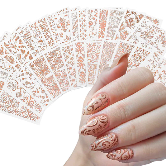 BTBT ARTCharms 30 Sheets Nail Stickers for Nail Art Rose Gold Noble Design Nail Charms Accessories 3D Self Adhesive Nail Decals for Women Girls DIY Nail Art Supplies
