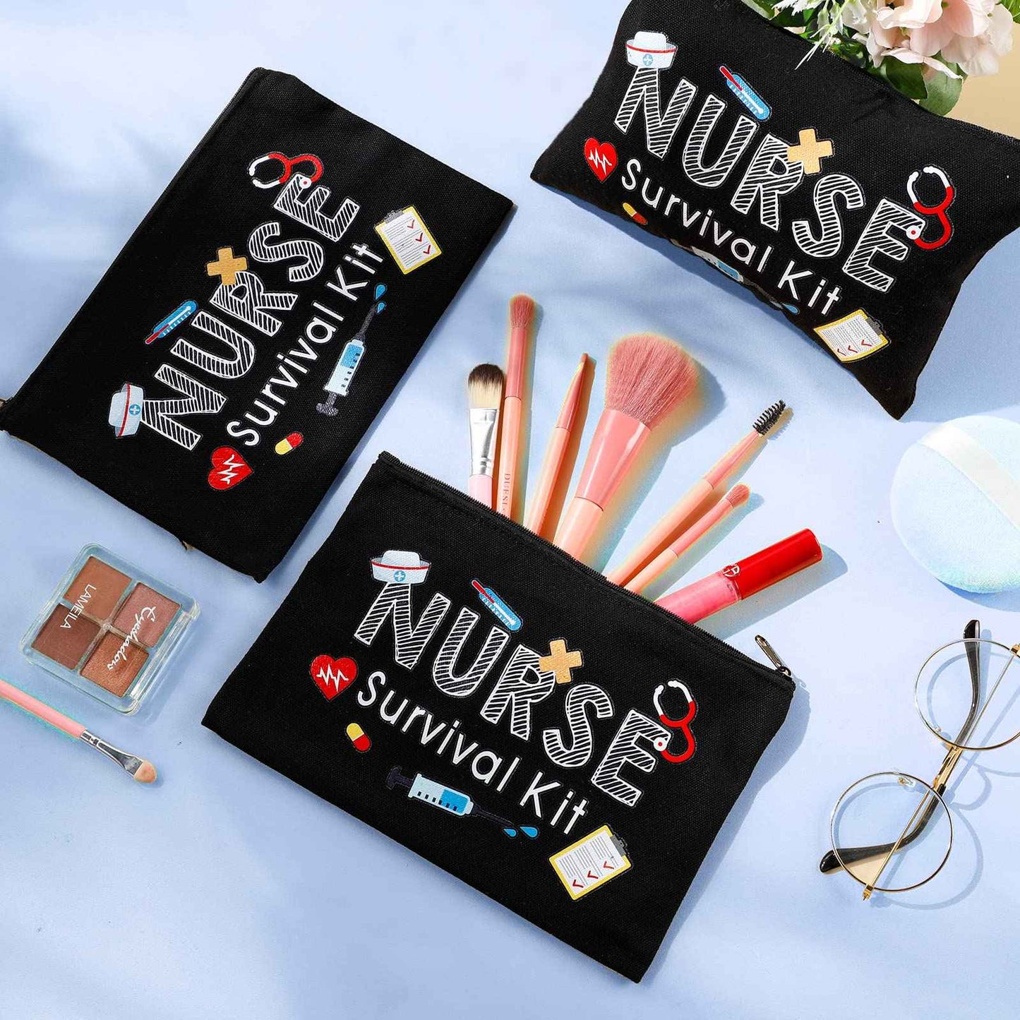 26 Pcs Nurse Survival Kit Cosmetic Bag Funny Gift for Nurse Practitioner Makeup Toiletry Nurse Bag Nurses Week Gifts Travel Zipper Nurse Pouch for Nurses School Birthday Teens, Black