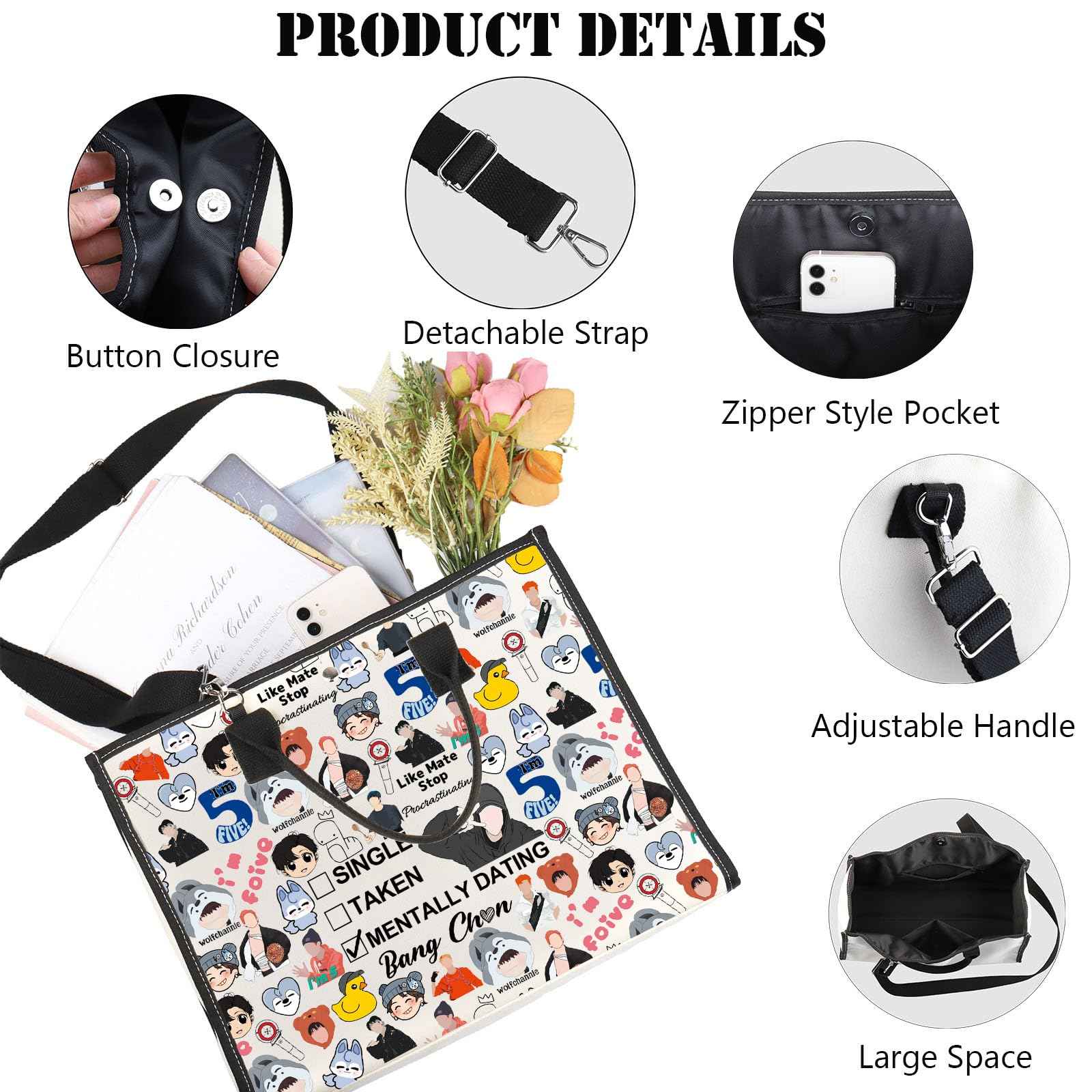 JNIAP Korean Group Stay Makeup Bag Music Lover Gifts Single Taken Mentally Dating With Bang C Stay Merchandise（Bang Tote）