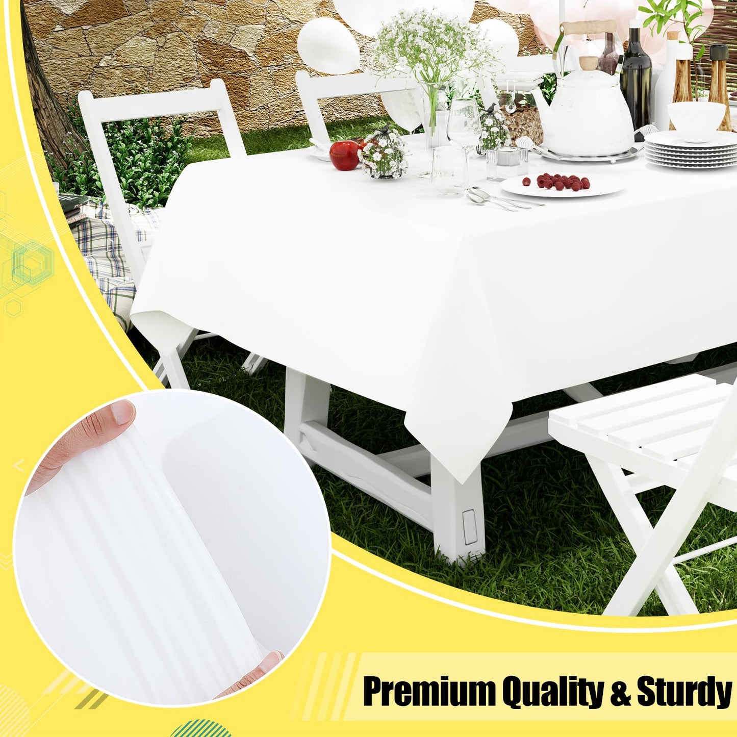 Smiry Disposable Table Cloth - 36 Pack, 54 x 108 Inch Table Cloths for Parties, Decorative Tablecloths for Rectangle Tables, Waterproof Plastic Table Cover, Leakproof & Sturdy, White