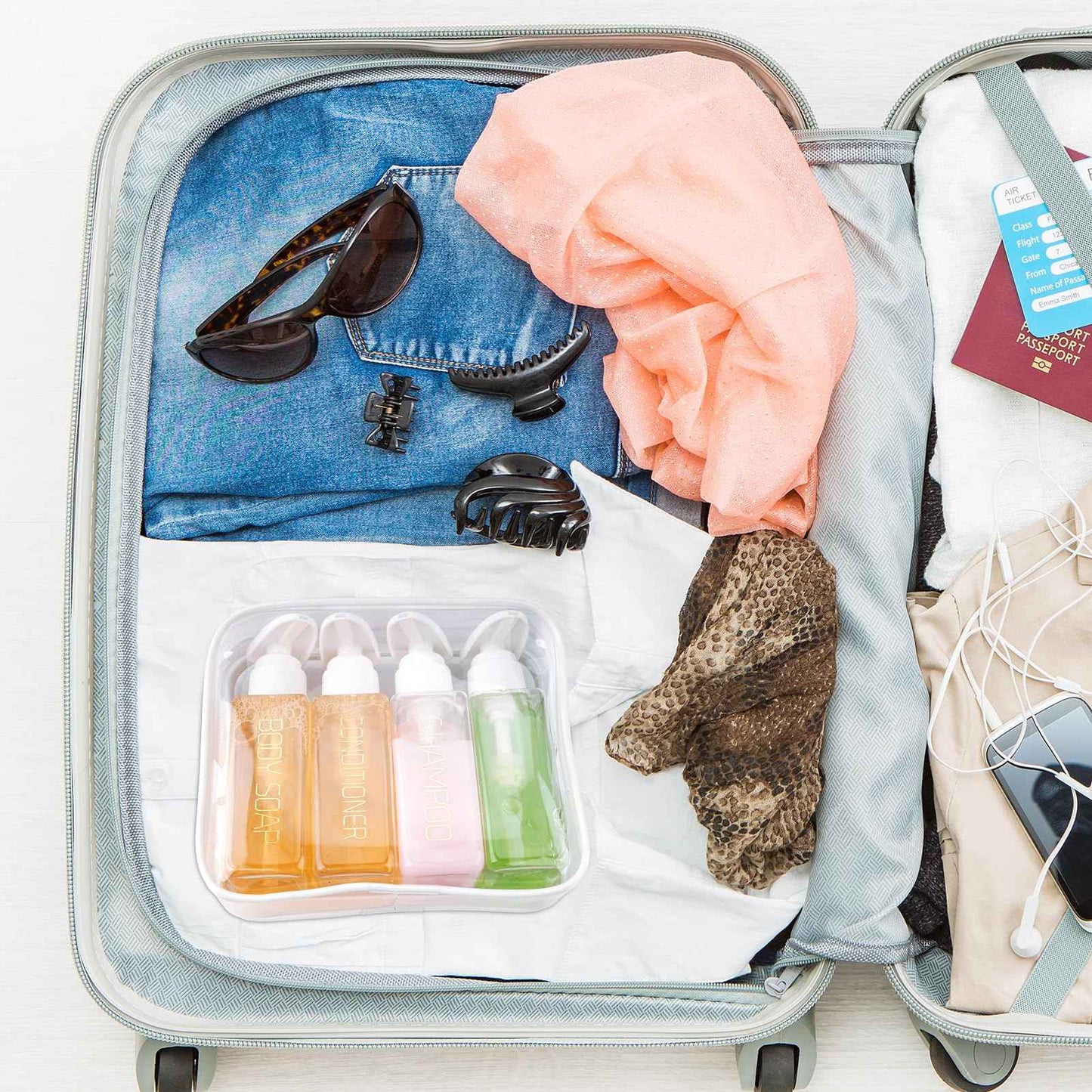 Hethyo Travel Bottles: Essential Toiletries Pack - 4x 3.7oz/110ml Empty Plastic Pump Bottles for Travel Shampoo, Conditioner & More