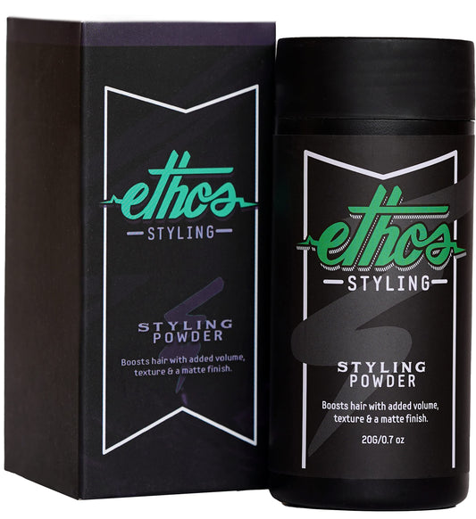 Ethos Styling Texture Powder - Texturizing & Mattifying Hair Powder for Men - Grooming, Volumizing & Hair Styling Products for Extra Volume, Control & Strong All-Day Grip - Matte, Wavy Finish - 20g