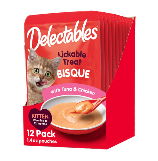 Delectables Bisque Kitten Lickable Wet Cat Treats - Tuna & Chicken (pack of 12) ( Packaging May Vary )