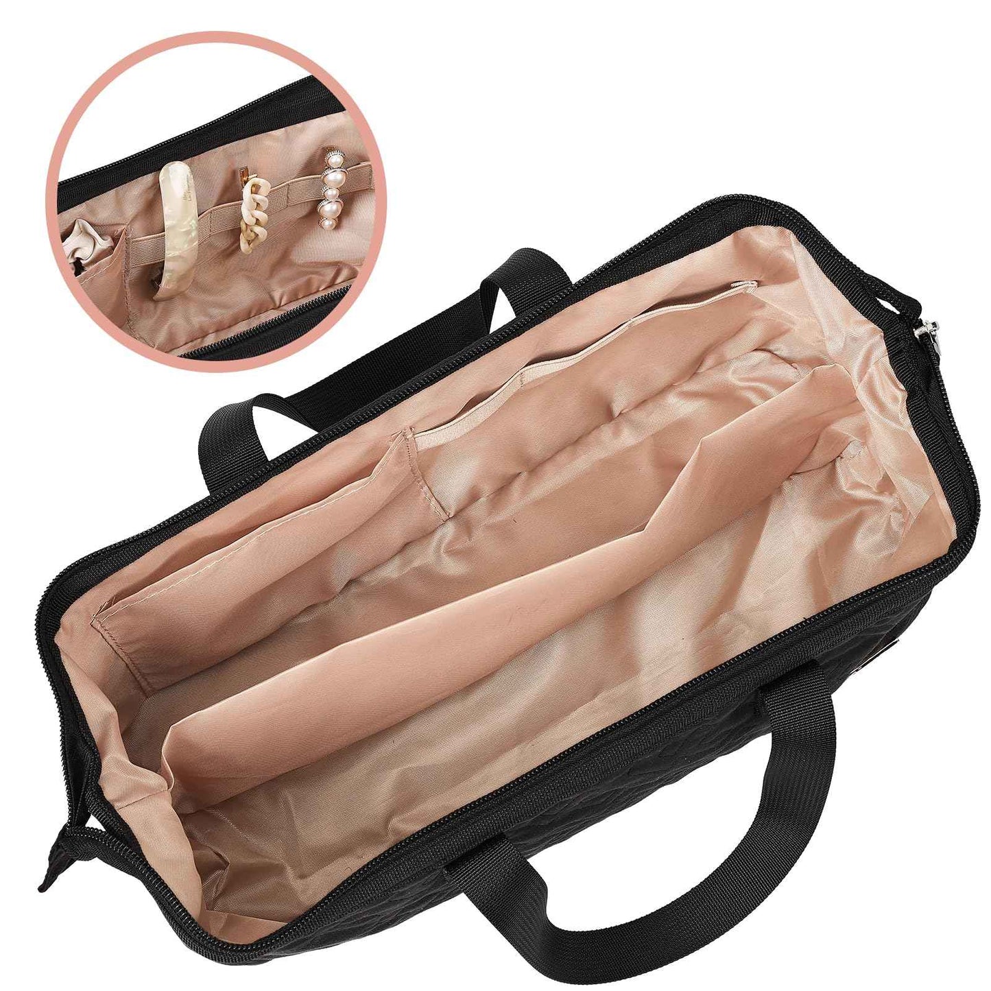 NISHEL Hair Tools Travel Carrying Bag, Portable Hair Air Wrap Dryer Case, Hair Dryer/Curling Iron/Airstraight Attachment Organizer, Black