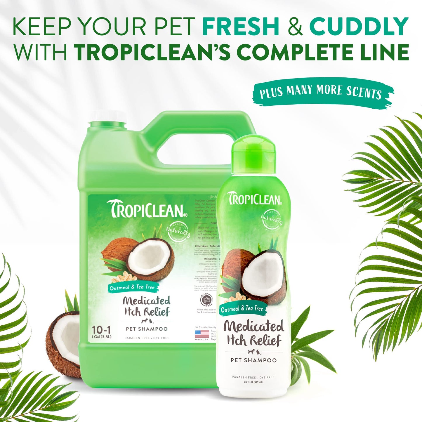 TropiClean Medicated Dog Shampoo for Allergies & Itching | Tea Tree & Oatmeal Shampoo for Sensitive Skin | Natural Pet Shampoo | Made in USA | 20 oz