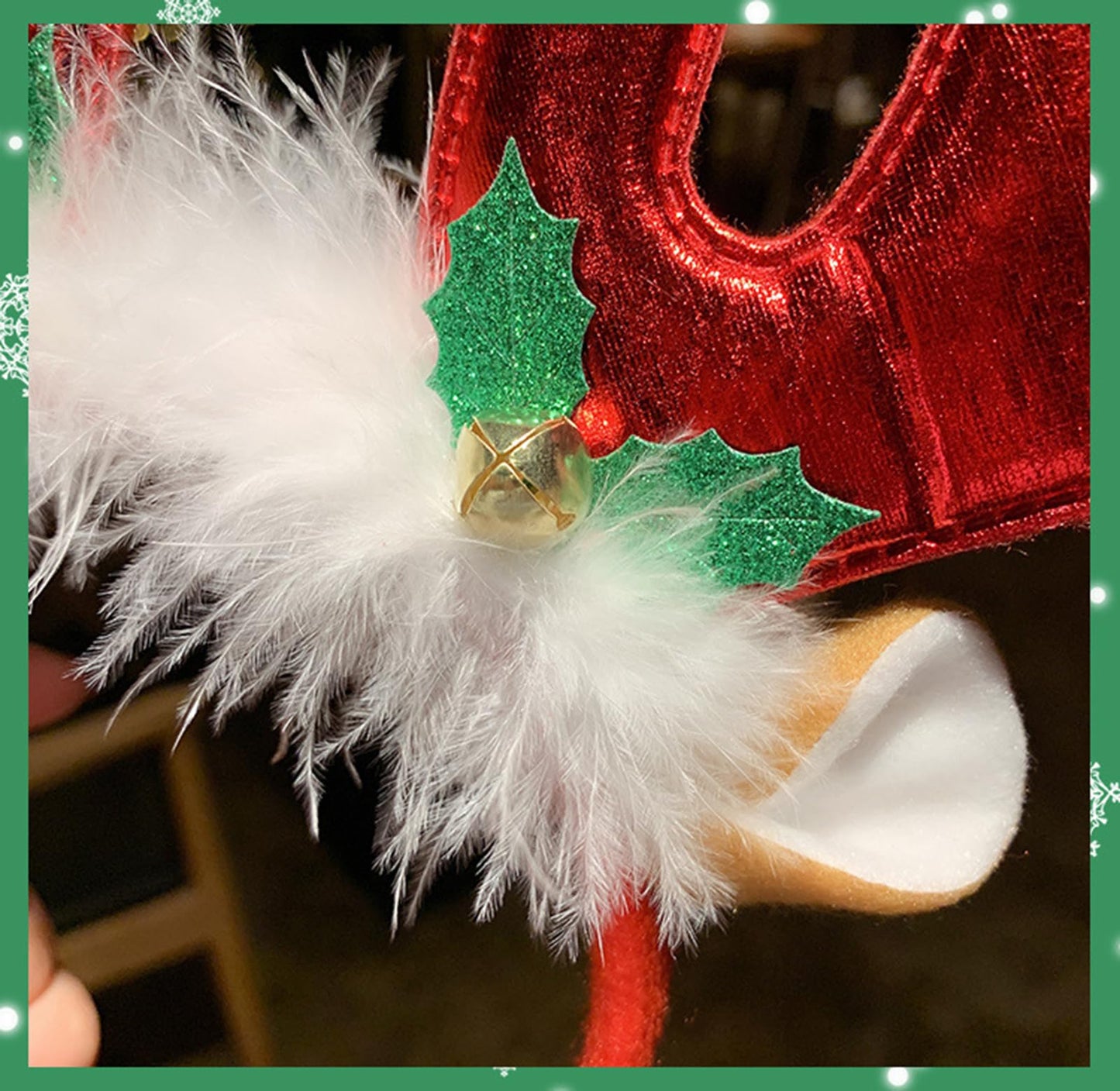 Christmas Headband Red Antler Headband Cute Deer Ears &White Fluff Hair Hoop Christmas Party Birthday Cosplay Photo Props Head Wear Gifts Hair Accessories for Winter Christmas Holiday Party Headdress