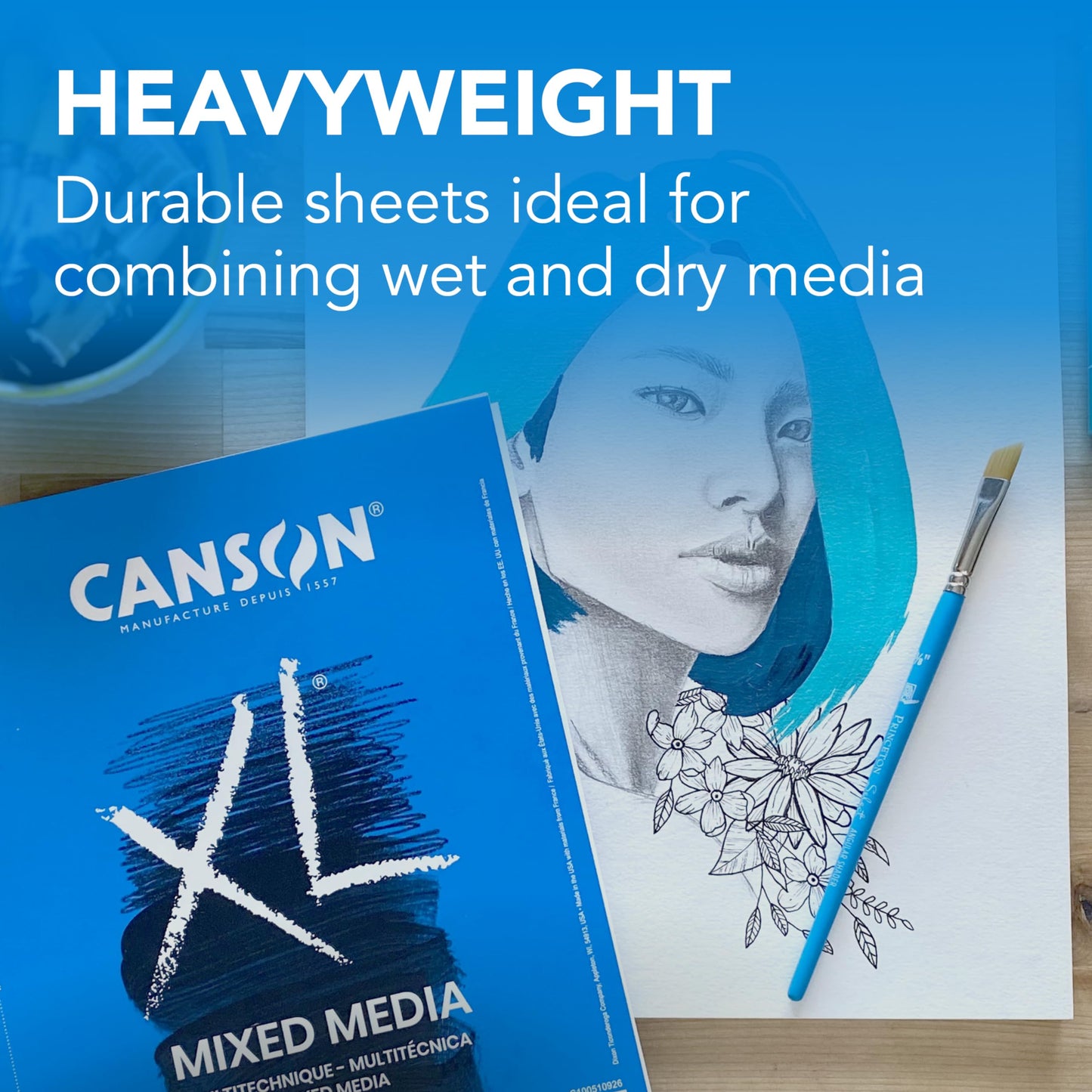 Canson XL Series Mixed Media Pad, Side Wire, 7x10 inches, 60 Sheets – Heavyweight Art Paper for Watercolor, Gouache, Marker, Painting, Drawing, Sketching