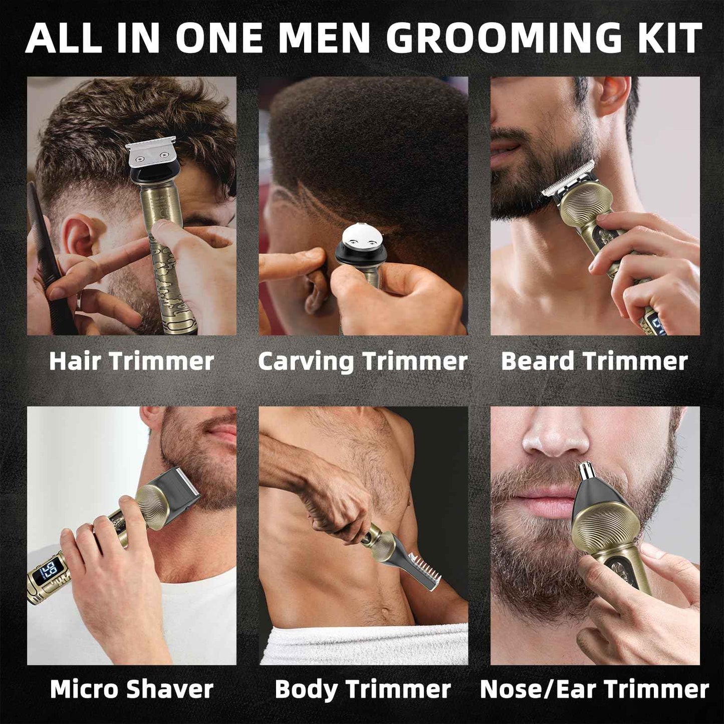 REHOYO Beard Trimmer for Men, Waterproof Cordless Hair Clipper, Electric Razor Shaver, Mens Grooming Kit for Mustache Nose Body Facial Hair, Rechargeable Beard Trimmer Kit, Gifts for Men